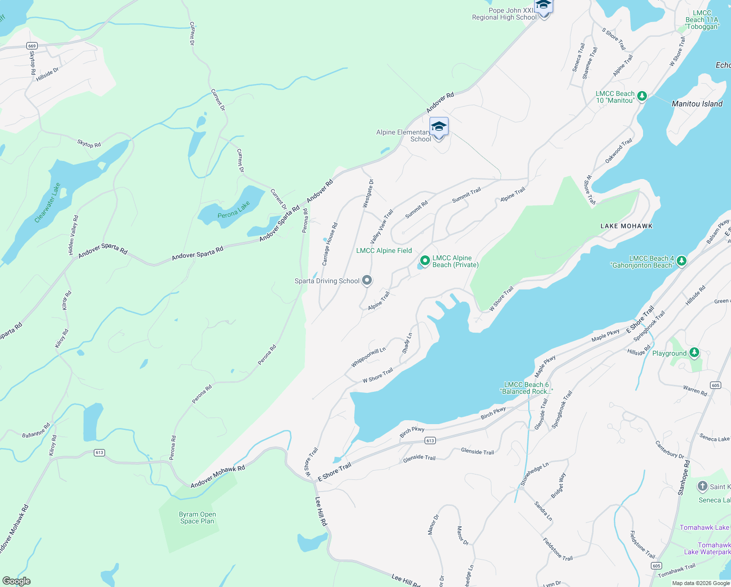 map of restaurants, bars, coffee shops, grocery stores, and more near 104 Valley View Trail in Sparta