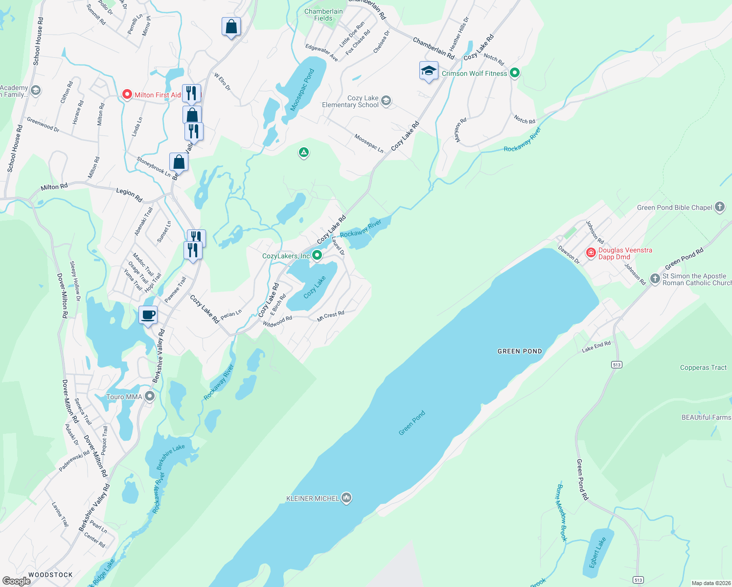map of restaurants, bars, coffee shops, grocery stores, and more near 92 Lyons Road in Jefferson