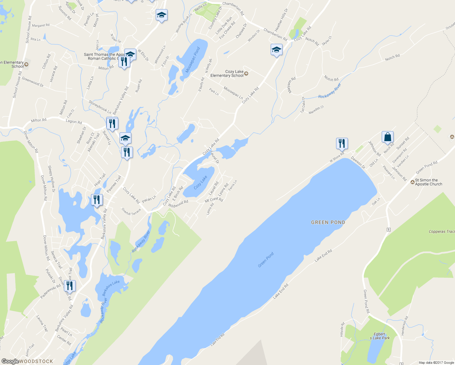 map of restaurants, bars, coffee shops, grocery stores, and more near 92 Lyons Road in Jefferson