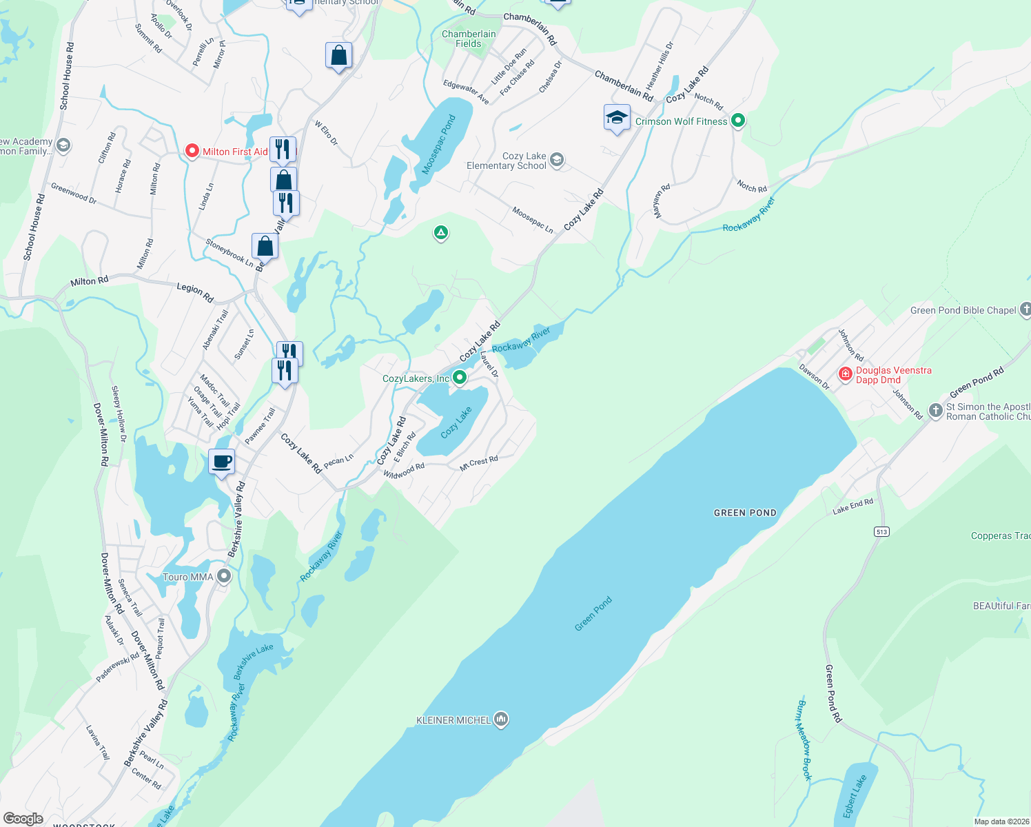 map of restaurants, bars, coffee shops, grocery stores, and more near 92 Lyons Road in Jefferson