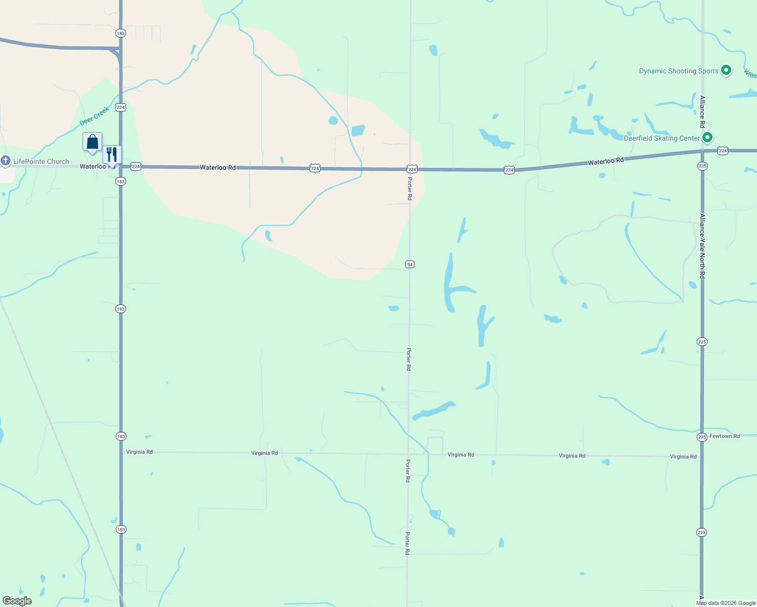 map of restaurants, bars, coffee shops, grocery stores, and more near 989 Porter Rd in Atwater