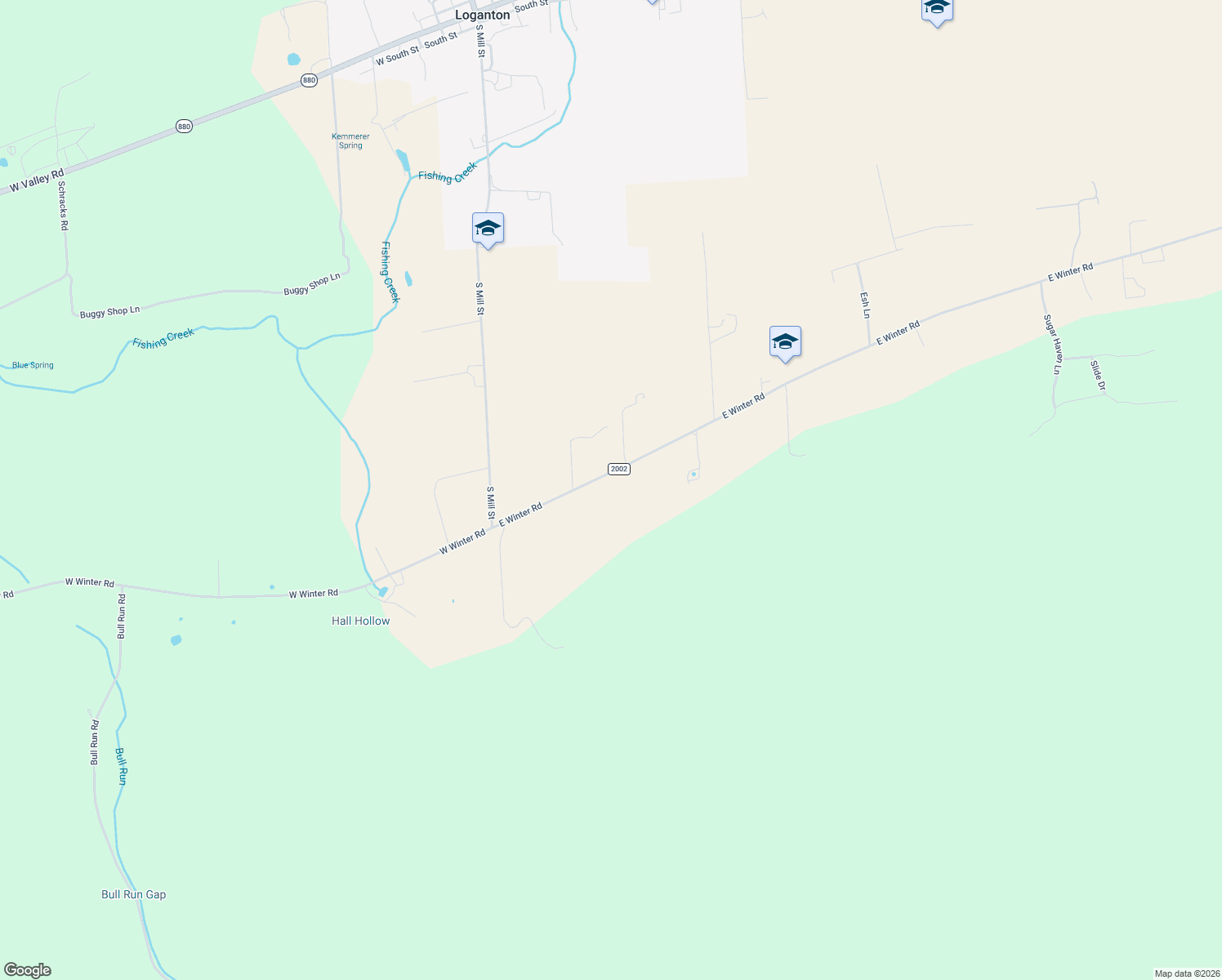 map of restaurants, bars, coffee shops, grocery stores, and more near 154 East Winter Road in Loganton