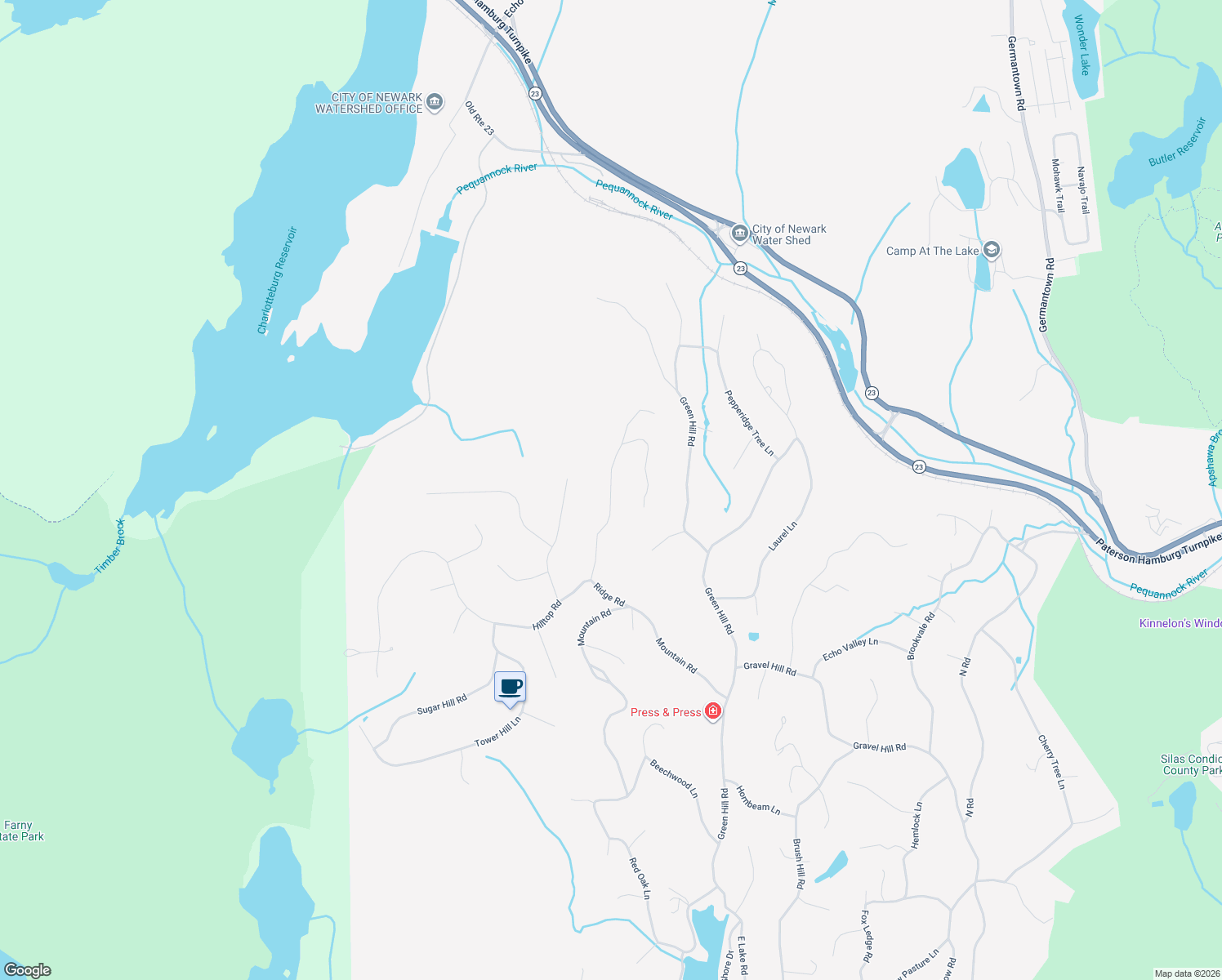 map of restaurants, bars, coffee shops, grocery stores, and more near 737 Ridge Road in Kinnelon