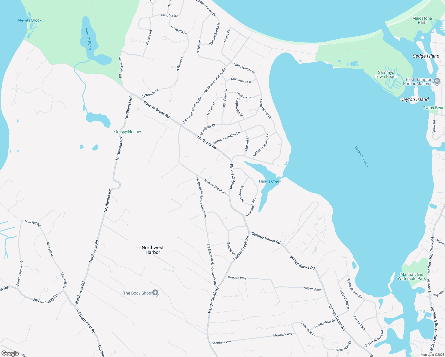 map of restaurants, bars, coffee shops, grocery stores, and more near 16 Alewife Brook Road in East Hampton