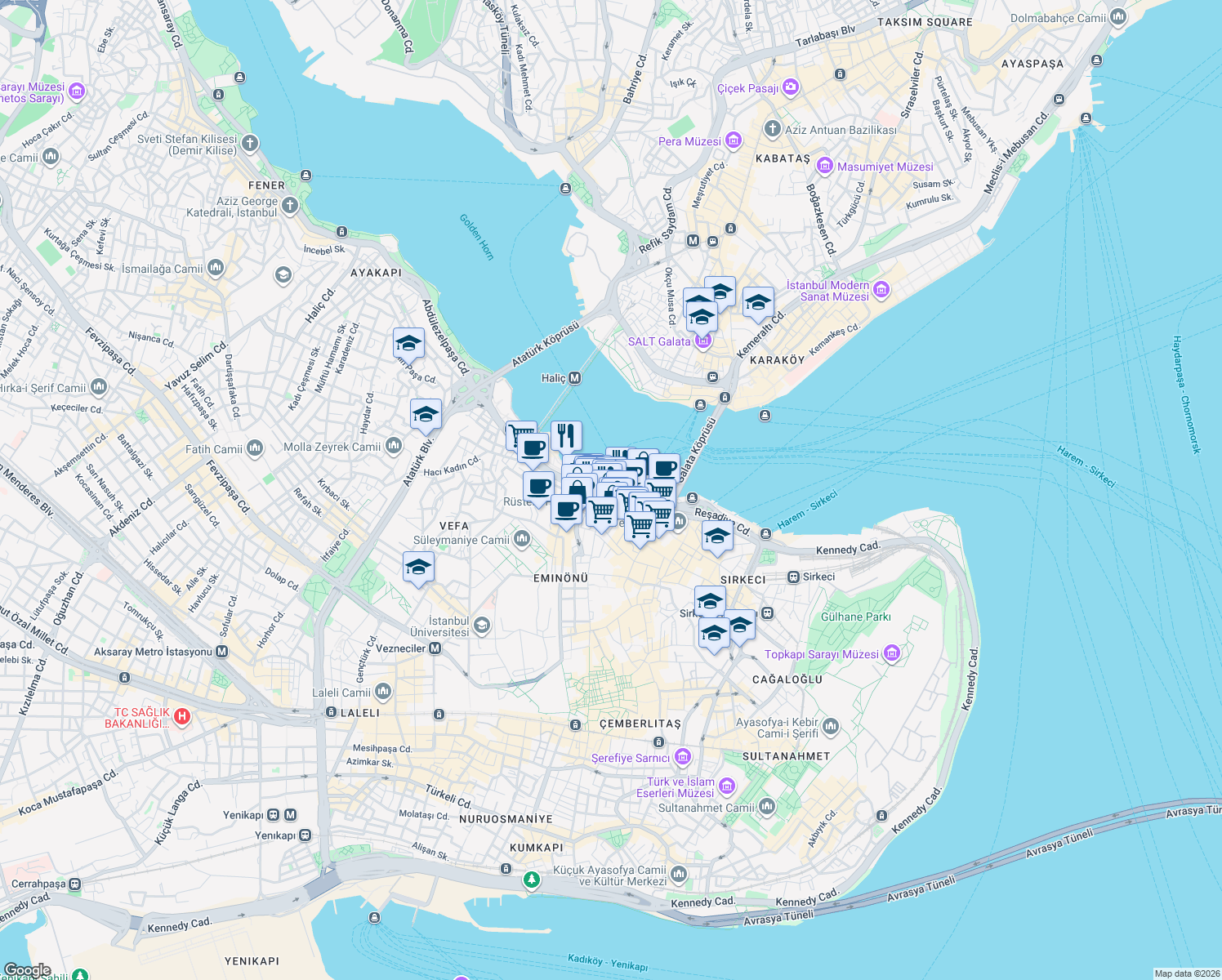 map of restaurants, bars, coffee shops, grocery stores, and more near Ragıp Gümüşpala Caddesi in İstanbul