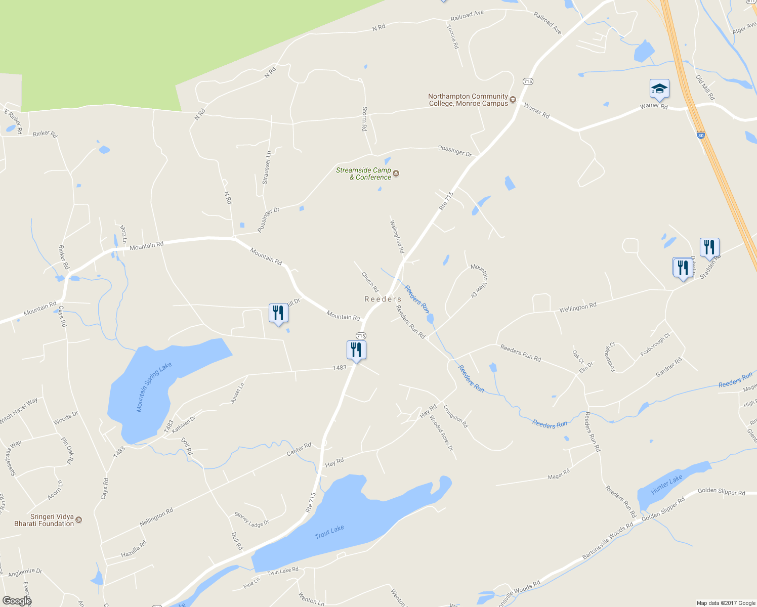 map of restaurants, bars, coffee shops, grocery stores, and more near 1829 Route 715 in Stroudsburg