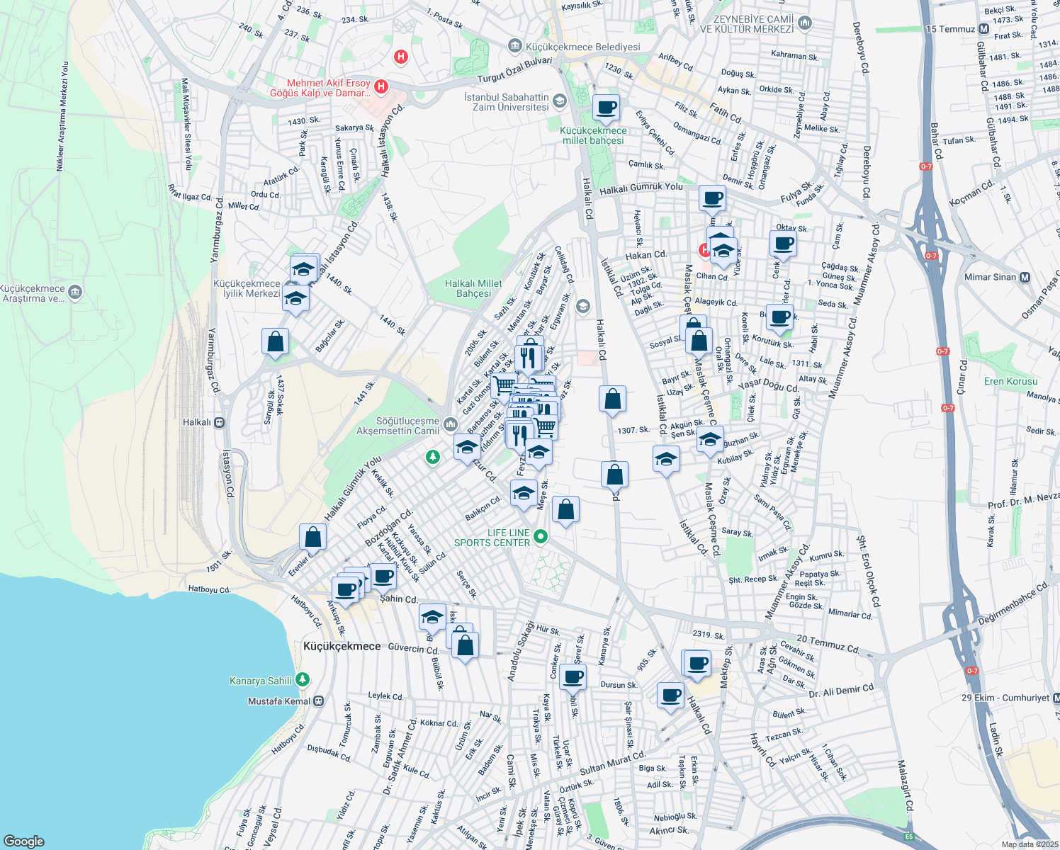 map of restaurants, bars, coffee shops, grocery stores, and more near 92 Fevzi Çakmak Caddesi in Istanbul