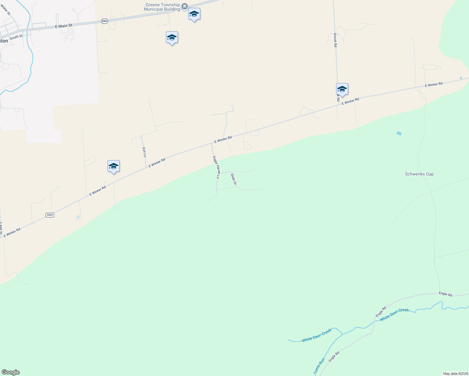 map of restaurants, bars, coffee shops, grocery stores, and more near 54 Slide Drive in Loganton