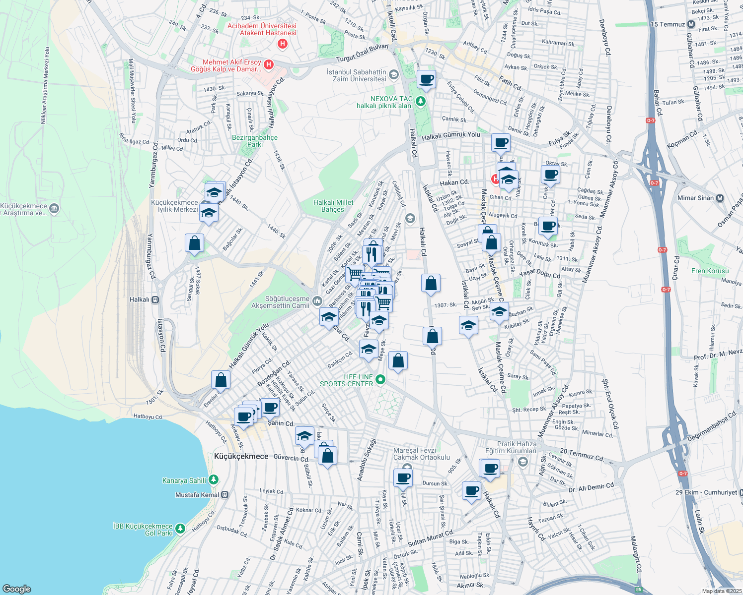 map of restaurants, bars, coffee shops, grocery stores, and more near 92 Fevzi Çakmak Caddesi in Istanbul