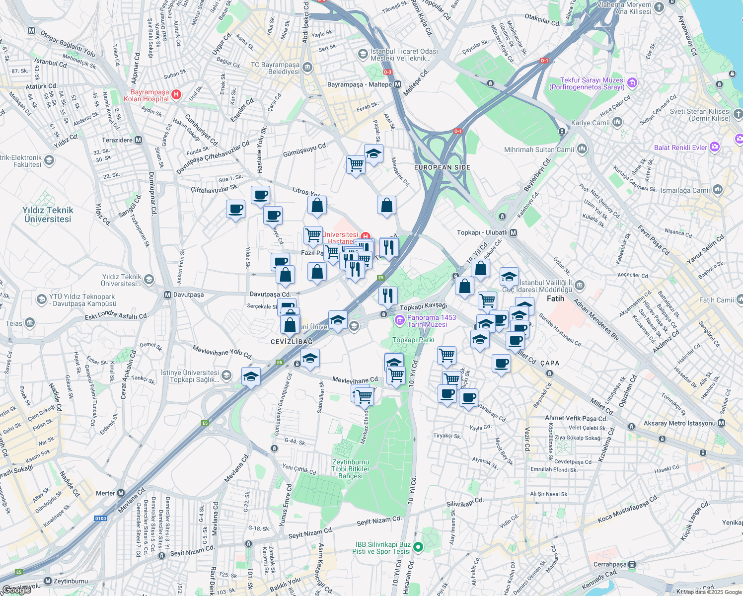 map of restaurants, bars, coffee shops, grocery stores, and more near in 
