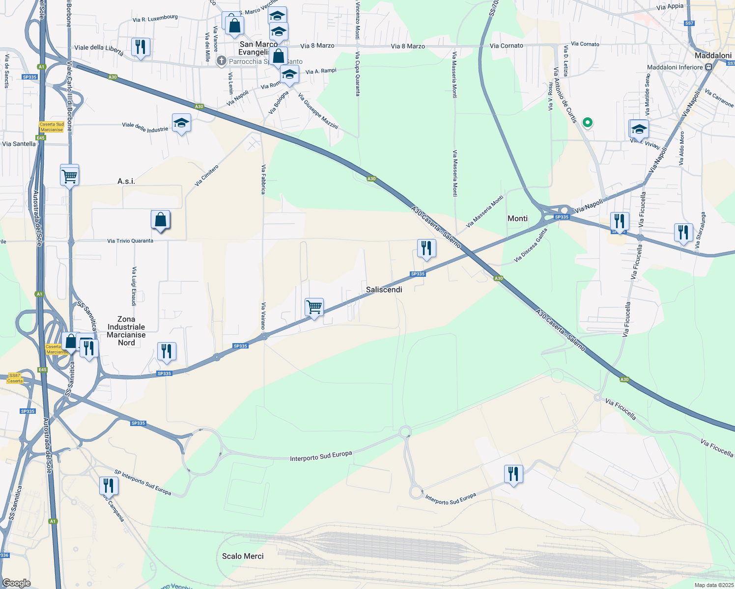 map of restaurants, bars, coffee shops, grocery stores, and more near Via Napoli in Saliscendi