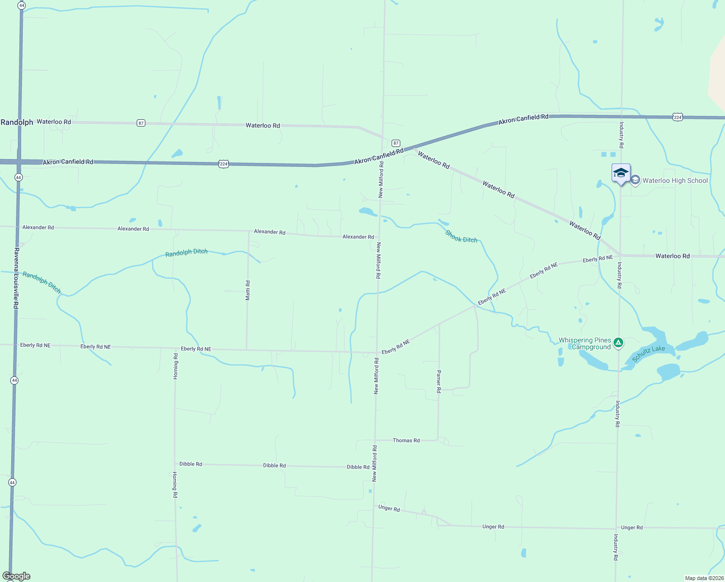 map of restaurants, bars, coffee shops, grocery stores, and more near 1209 New Milford Road in Atwater