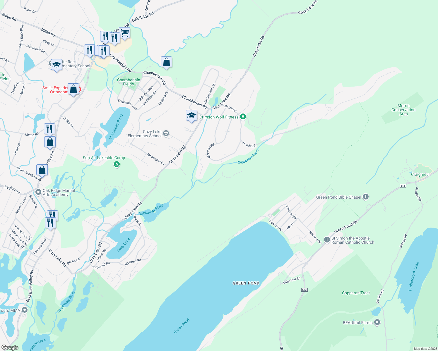 map of restaurants, bars, coffee shops, grocery stores, and more near 8 Tall Oaks Drive in Jefferson