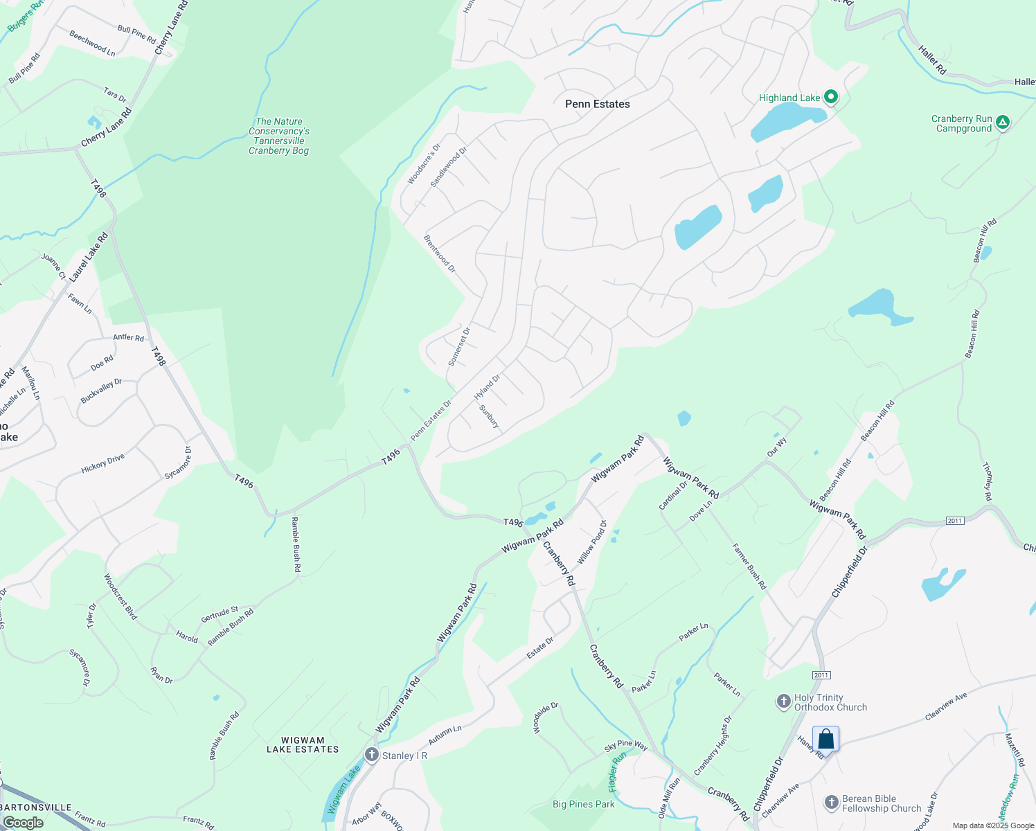 map of restaurants, bars, coffee shops, grocery stores, and more near 156 Hyland Drive in East Stroudsburg