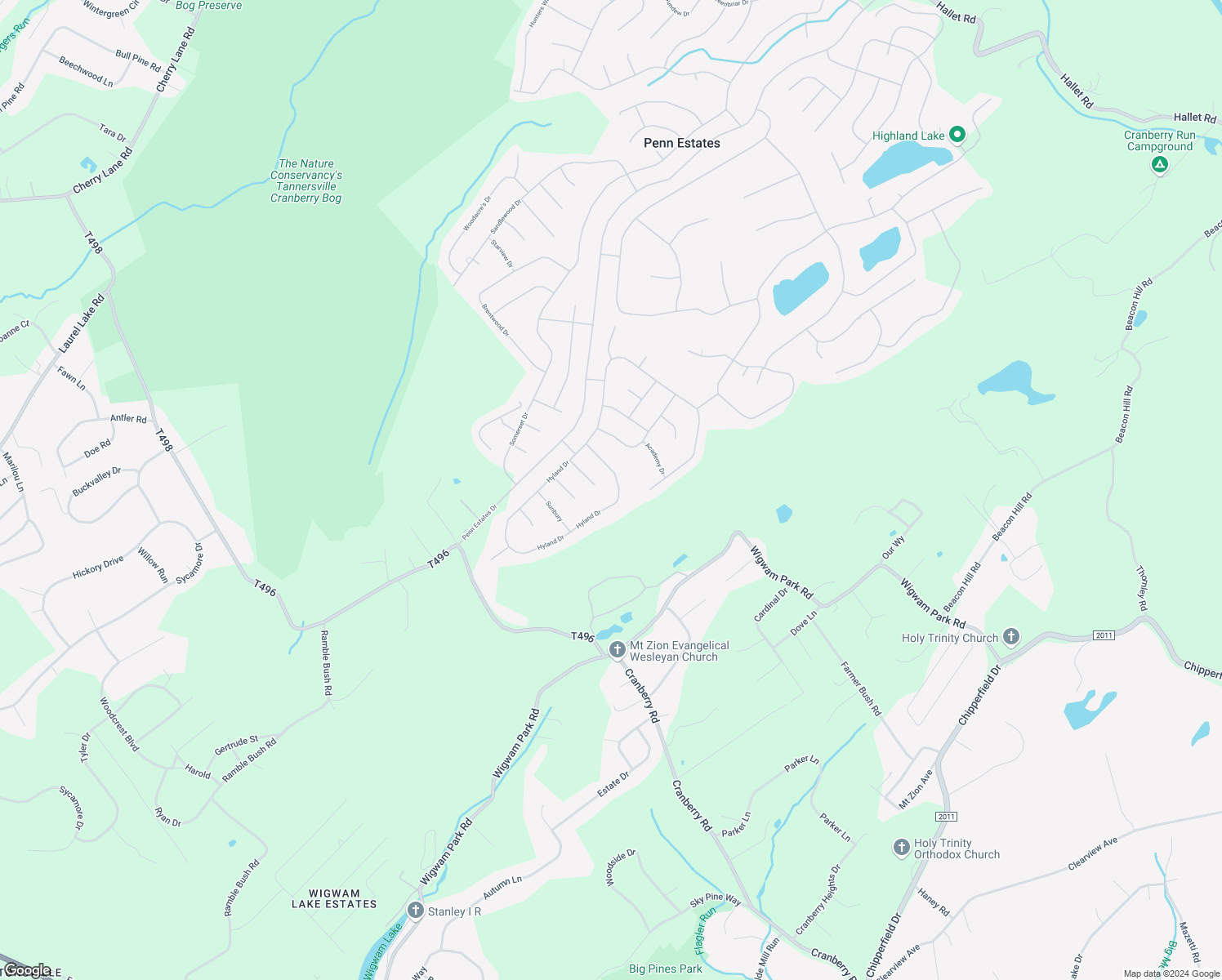 map of restaurants, bars, coffee shops, grocery stores, and more near 130 Hyland Drive in East Stroudsburg