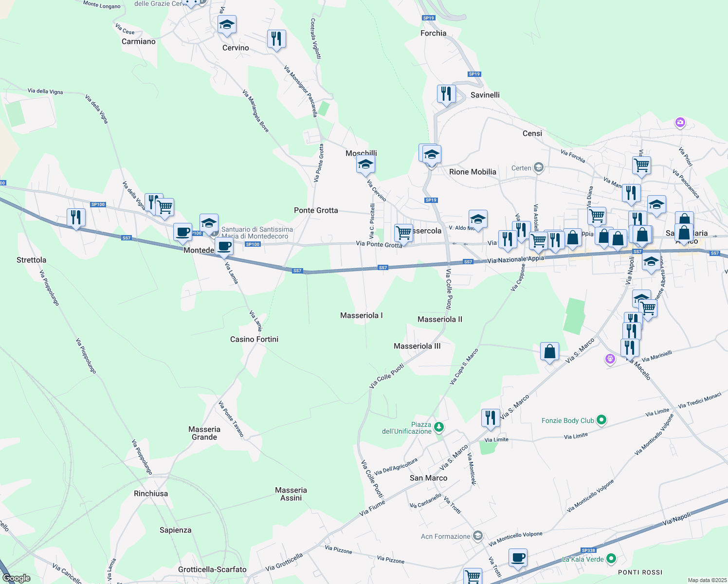 map of restaurants, bars, coffee shops, grocery stores, and more near 7 Via Mastrilli in Provincia di Caserta