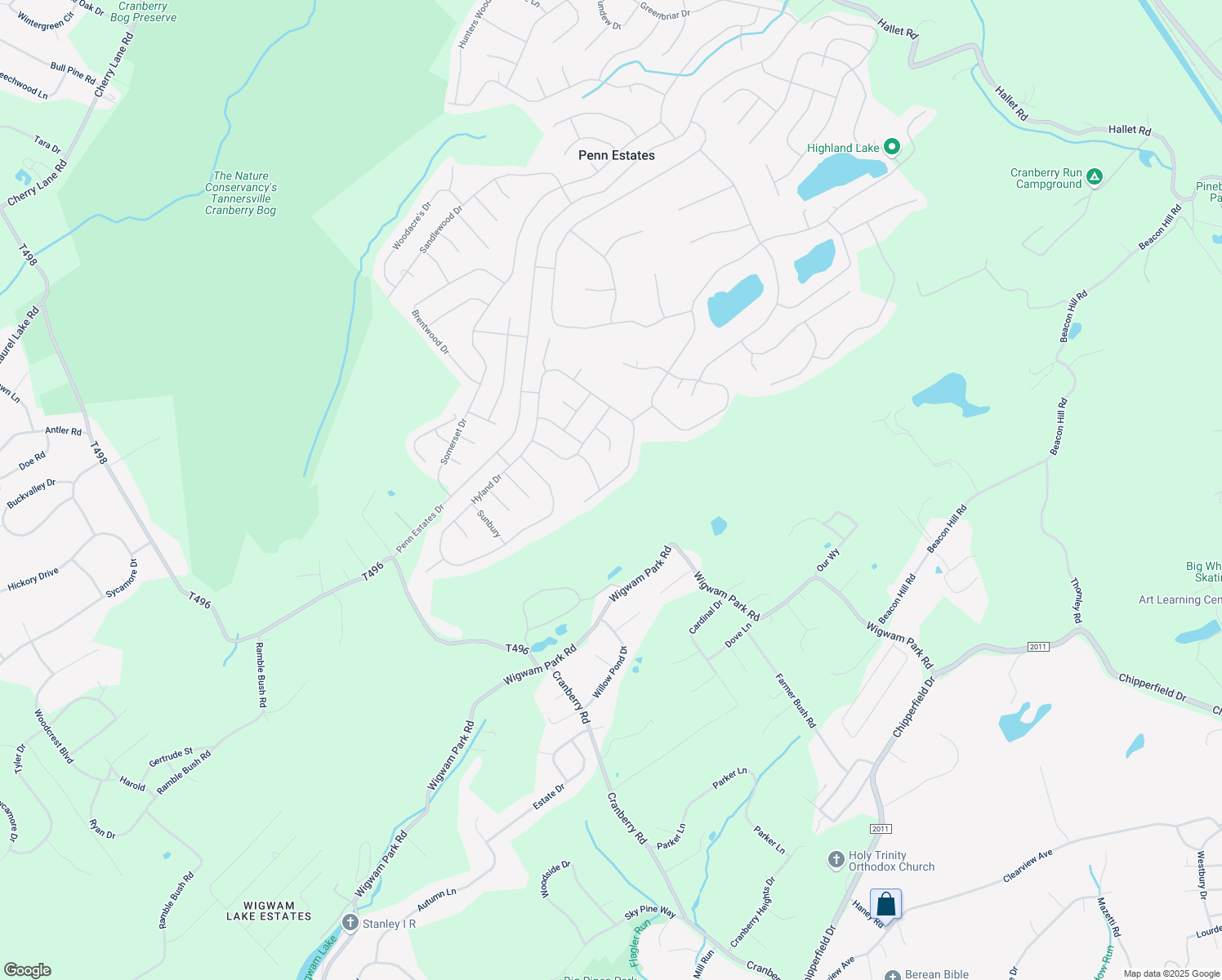 map of restaurants, bars, coffee shops, grocery stores, and more near 461 Hyland Drive in East Stroudsburg