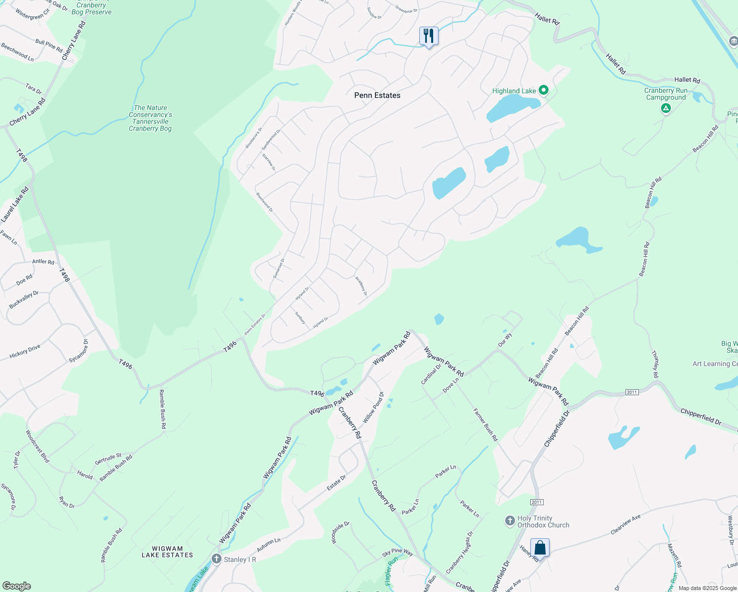 map of restaurants, bars, coffee shops, grocery stores, and more near 319 Hyland Drive in East Stroudsburg
