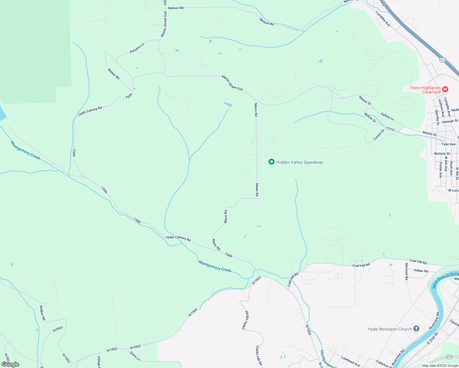 map of restaurants, bars, coffee shops, grocery stores, and more near Mann Road in Clearfield County