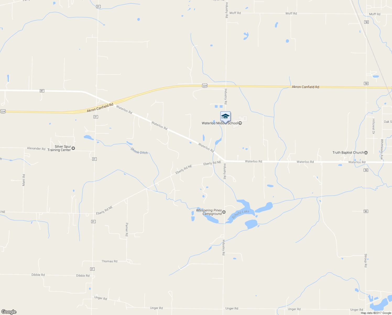 map of restaurants, bars, coffee shops, grocery stores, and more near 5429 Eberly Road Northeast in Atwater