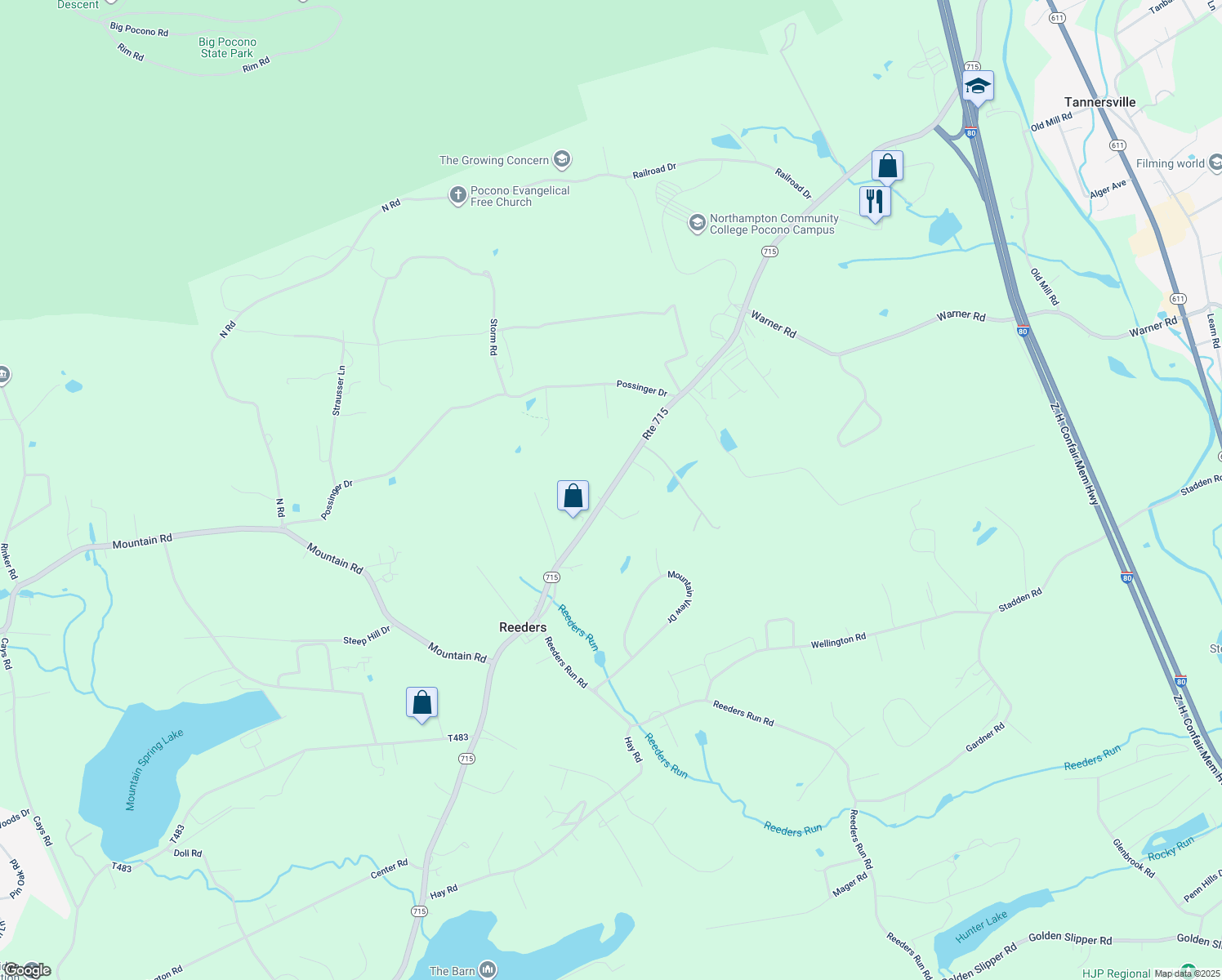 map of restaurants, bars, coffee shops, grocery stores, and more near 1677 Route 715 in Stroudsburg