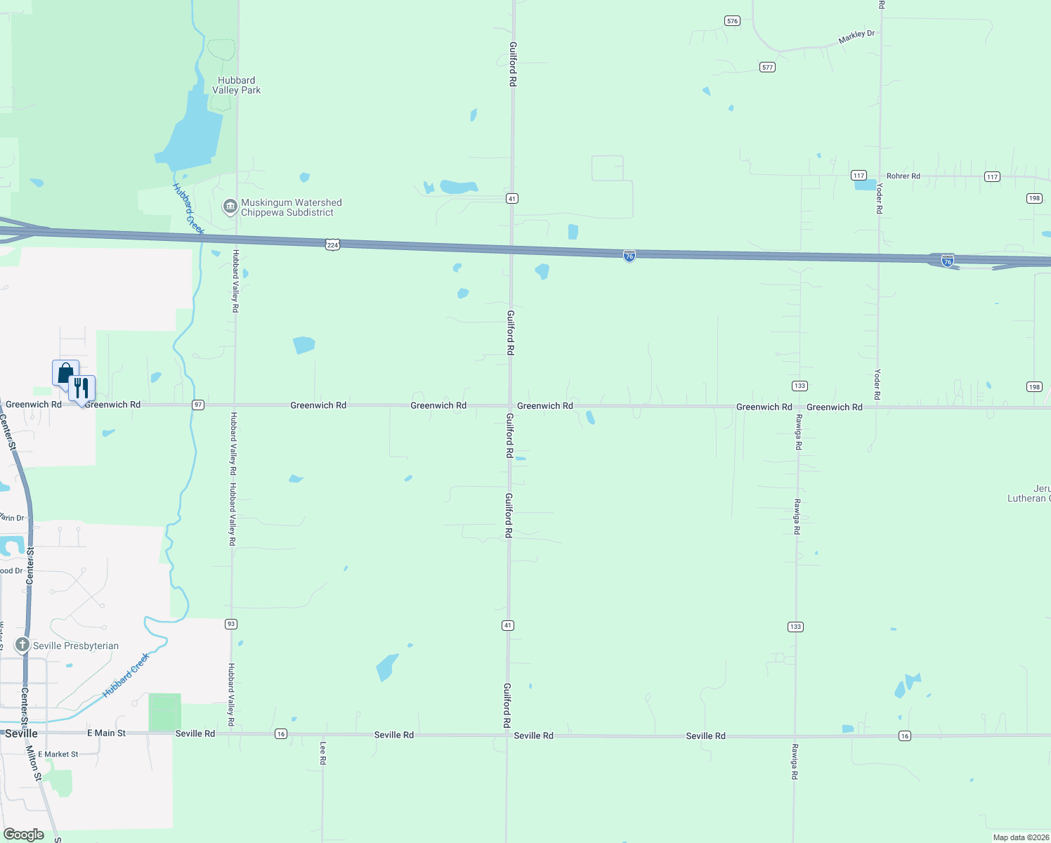 map of restaurants, bars, coffee shops, grocery stores, and more near 3955 Greenwich Road in Seville
