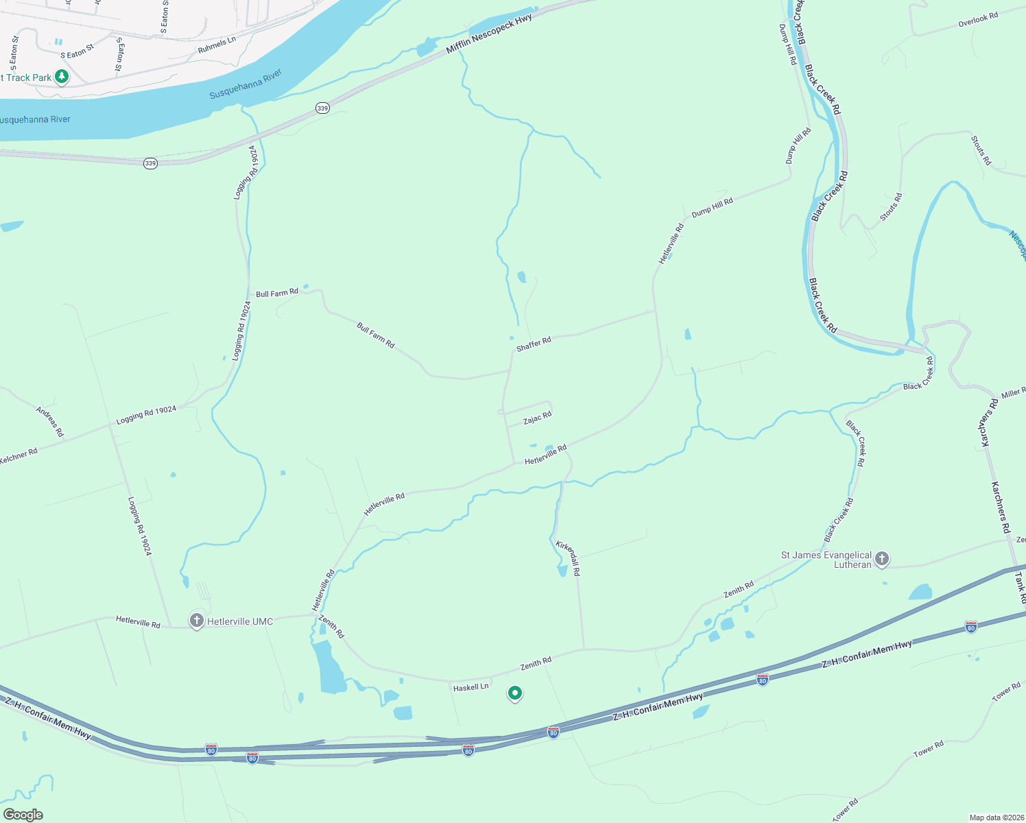 map of restaurants, bars, coffee shops, grocery stores, and more near 11 Zajac Road in Nescopeck