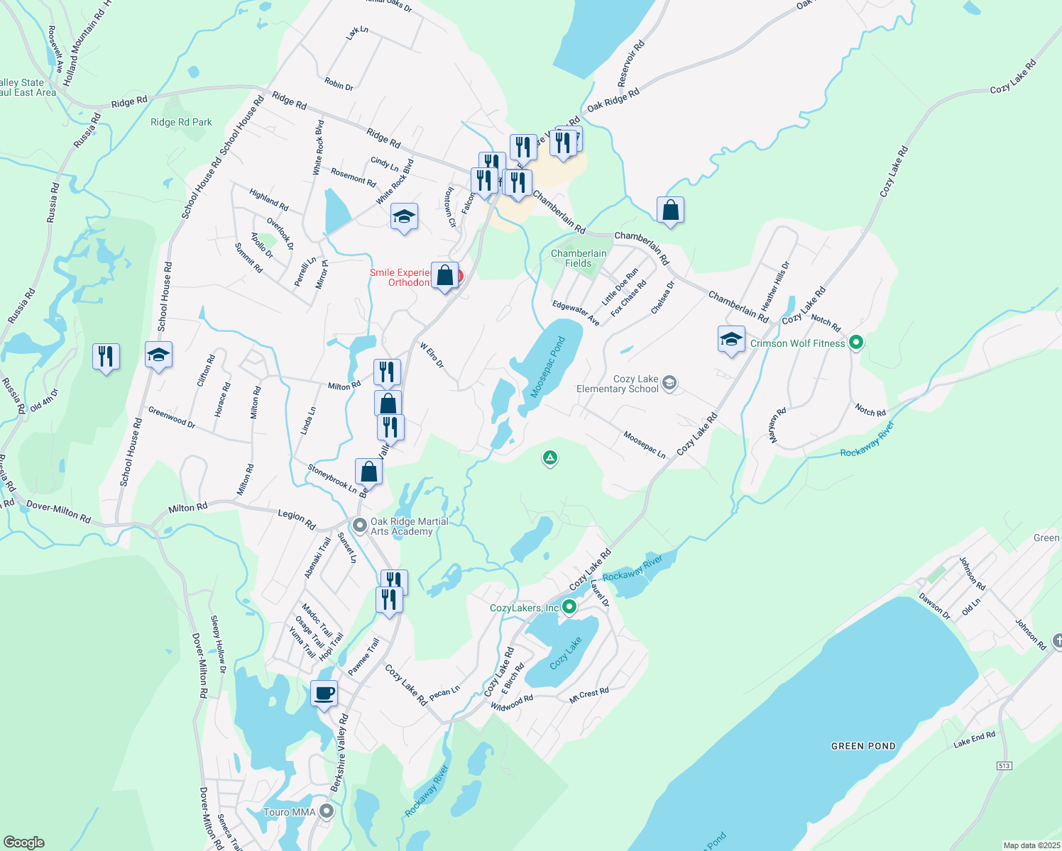 map of restaurants, bars, coffee shops, grocery stores, and more near 36 Patterson Dr in Jefferson
