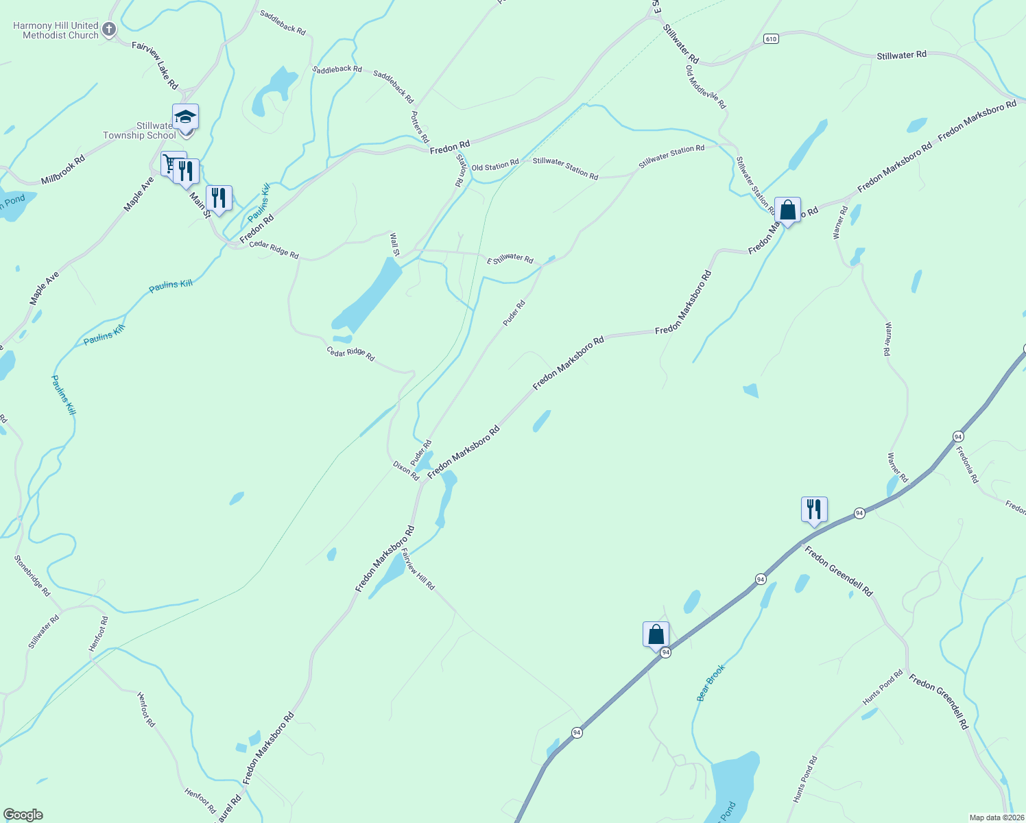 map of restaurants, bars, coffee shops, grocery stores, and more near 106 Fredon Marksboro Road in Newton