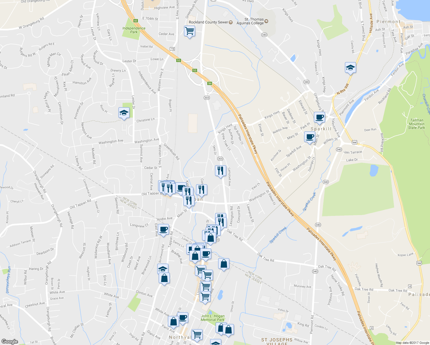 map of restaurants, bars, coffee shops, grocery stores, and more near 58 Babcock Ln in Tappan