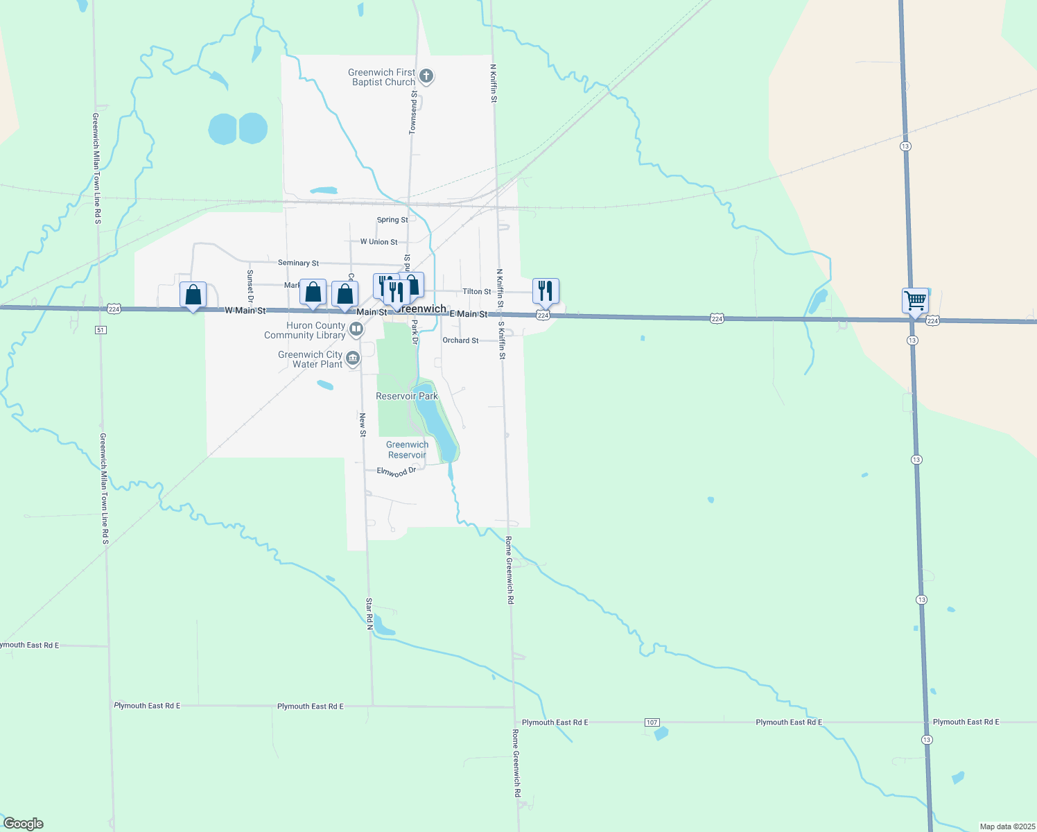 map of restaurants, bars, coffee shops, grocery stores, and more near 51 South Kniffin Street in Greenwich