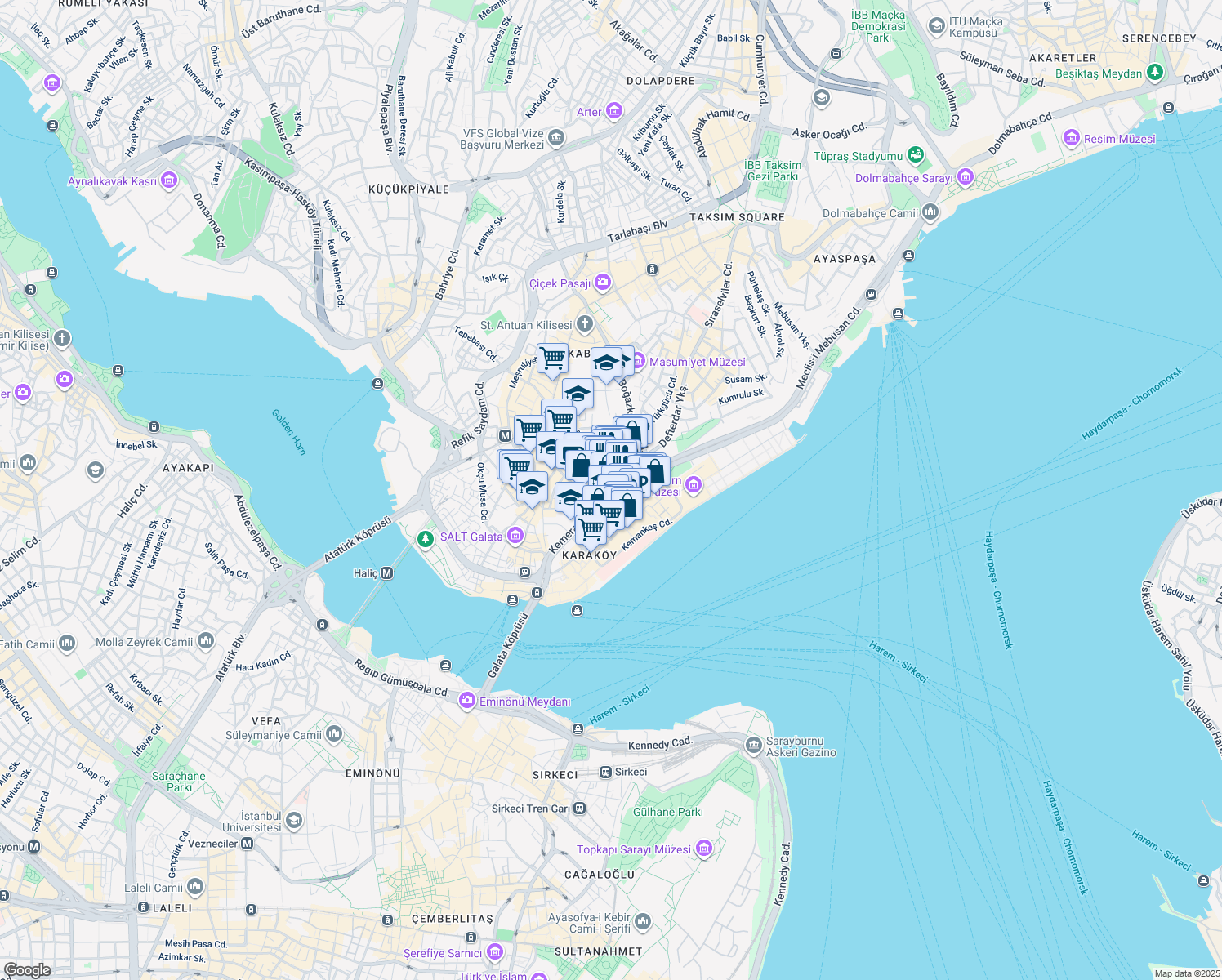 map of restaurants, bars, coffee shops, grocery stores, and more near 14 General Yazgan Sokak in Beyoğlu