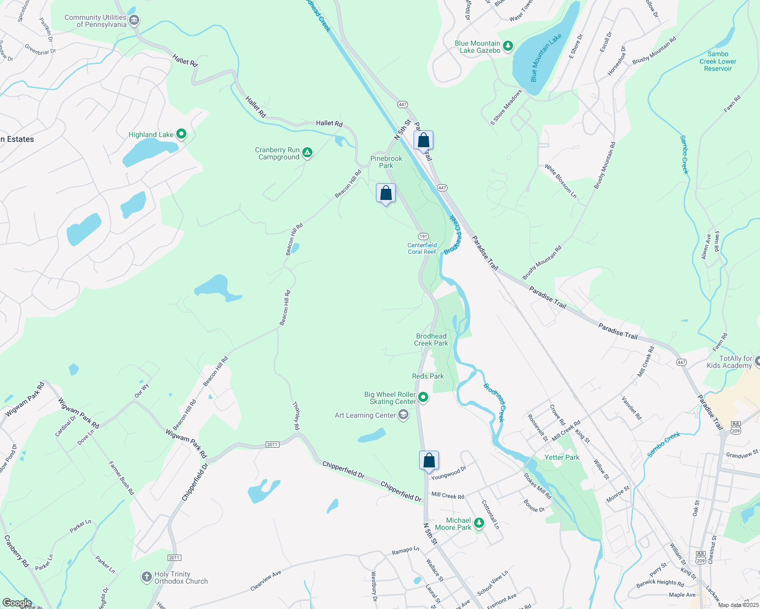 map of restaurants, bars, coffee shops, grocery stores, and more near 4023 N 5th St in East Stroudsburg