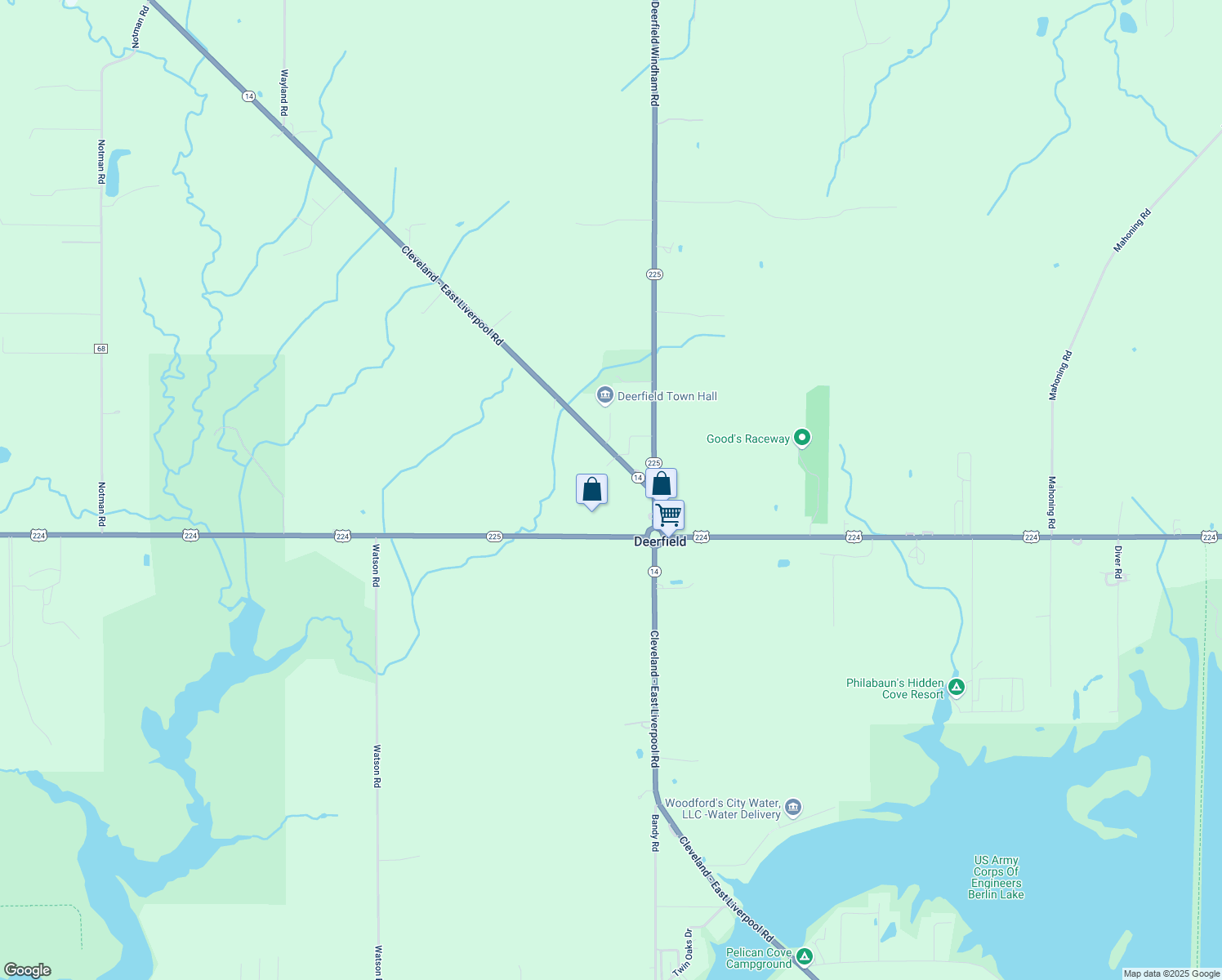 map of restaurants, bars, coffee shops, grocery stores, and more near 1421 Ohio 14 in Deerfield