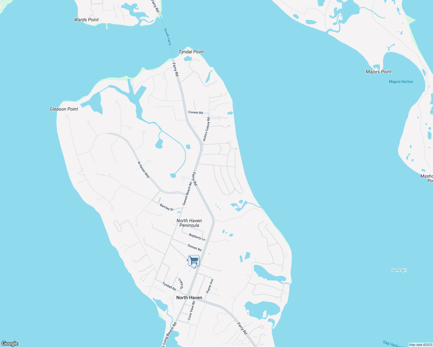 map of restaurants, bars, coffee shops, grocery stores, and more near 17 Woodland Drive in Sag Harbor