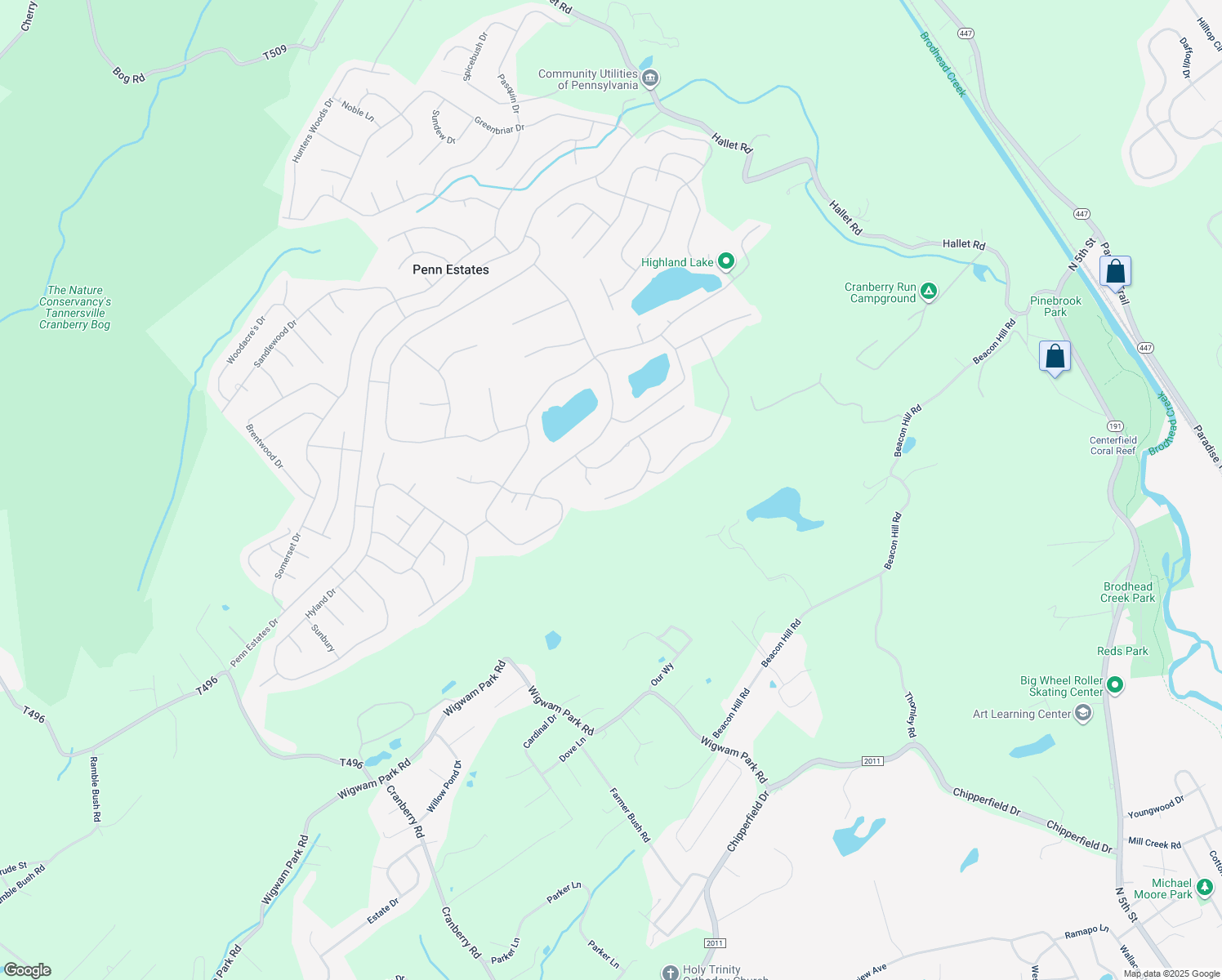 map of restaurants, bars, coffee shops, grocery stores, and more near 348 Clicko Lane in East Stroudsburg