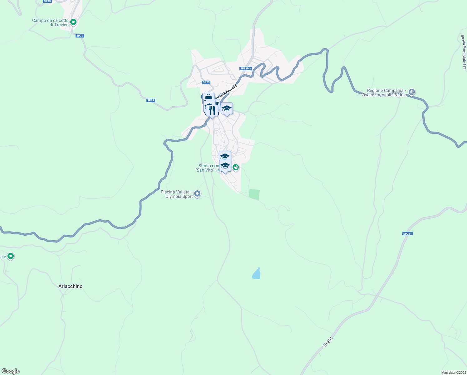 map of restaurants, bars, coffee shops, grocery stores, and more near 16 Via del Tramonto in Vallata