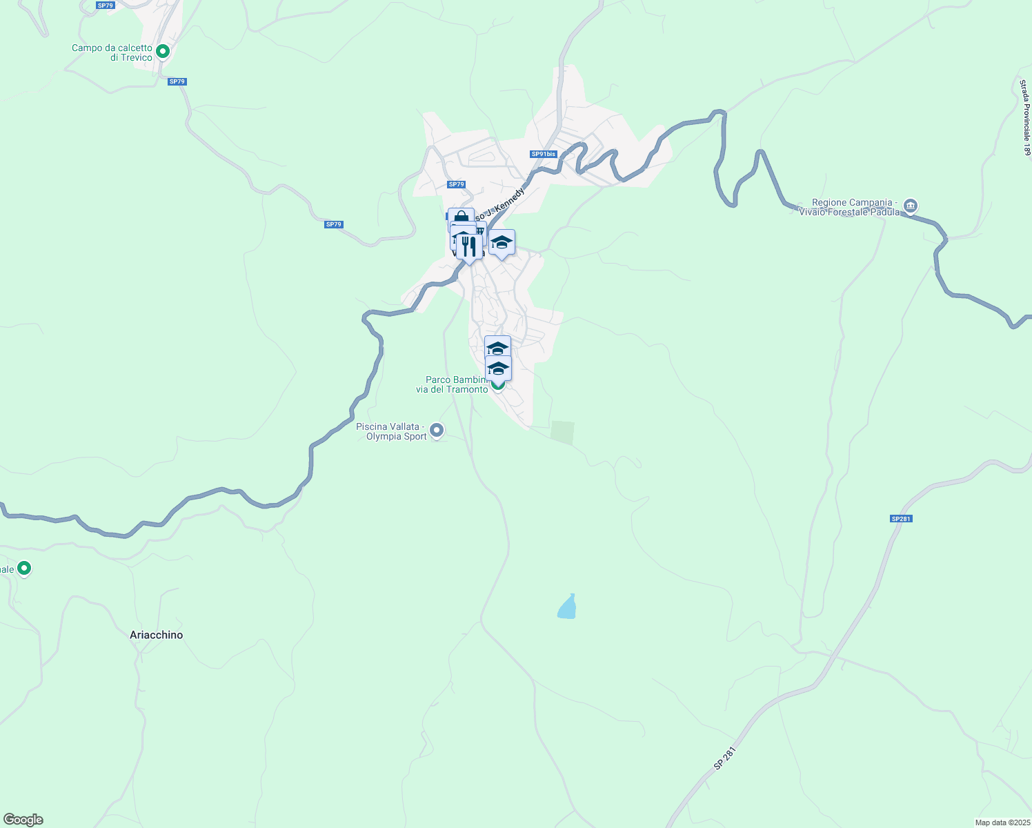 map of restaurants, bars, coffee shops, grocery stores, and more near 16 Via del Tramonto in Vallata