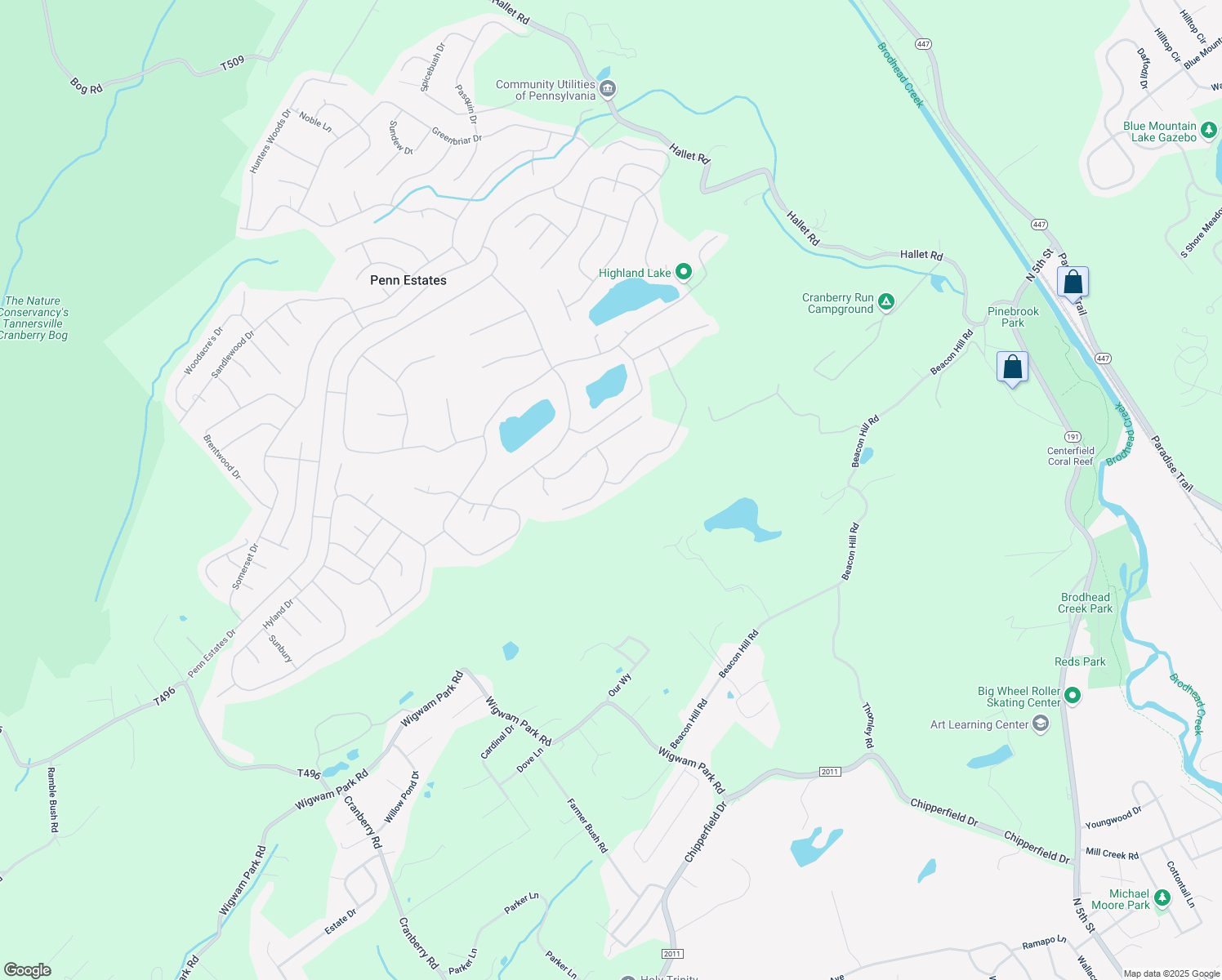 map of restaurants, bars, coffee shops, grocery stores, and more near 406 Deborah Drive in East Stroudsburg