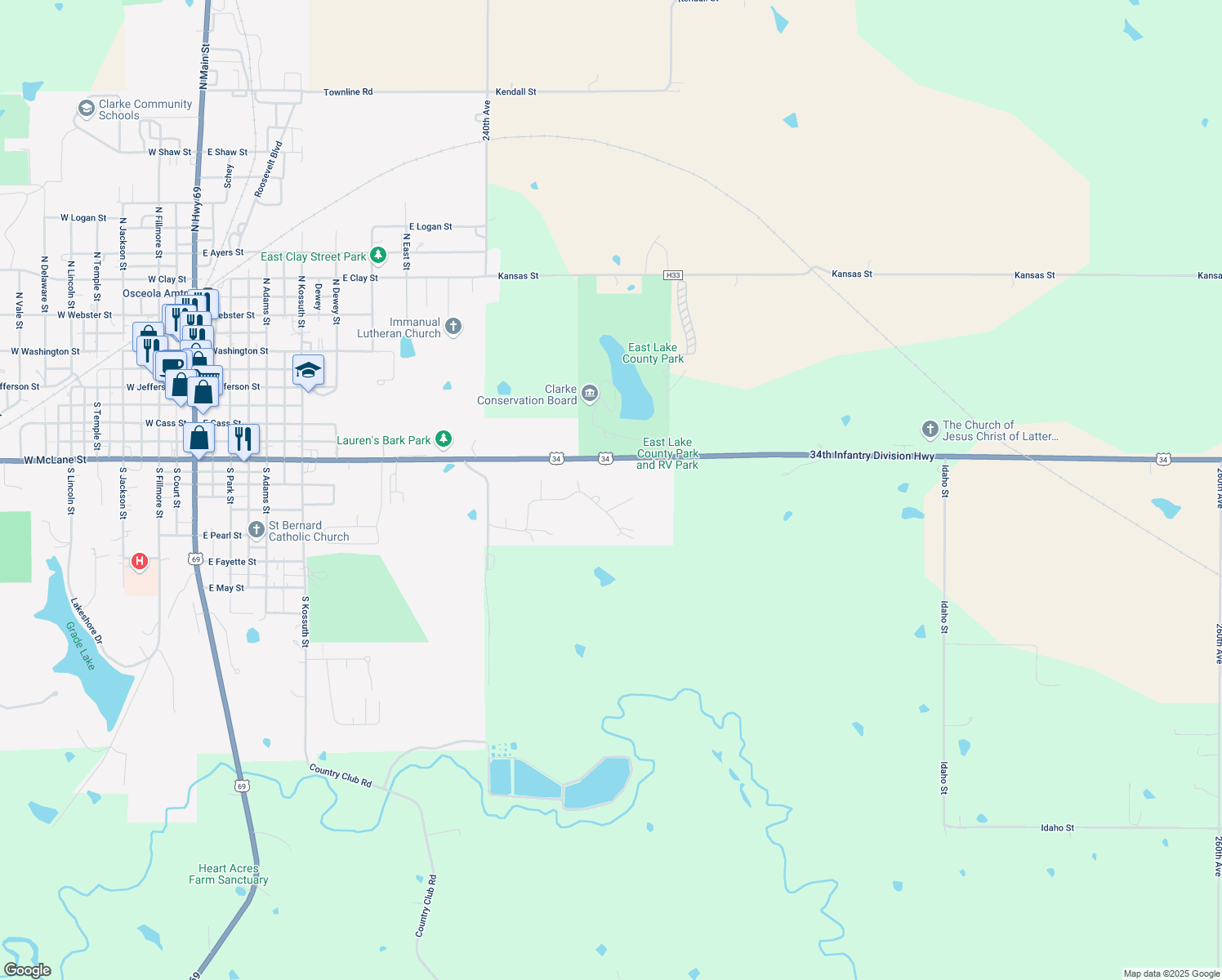 map of restaurants, bars, coffee shops, grocery stores, and more near 1043 Harken Hills Drive in Osceola