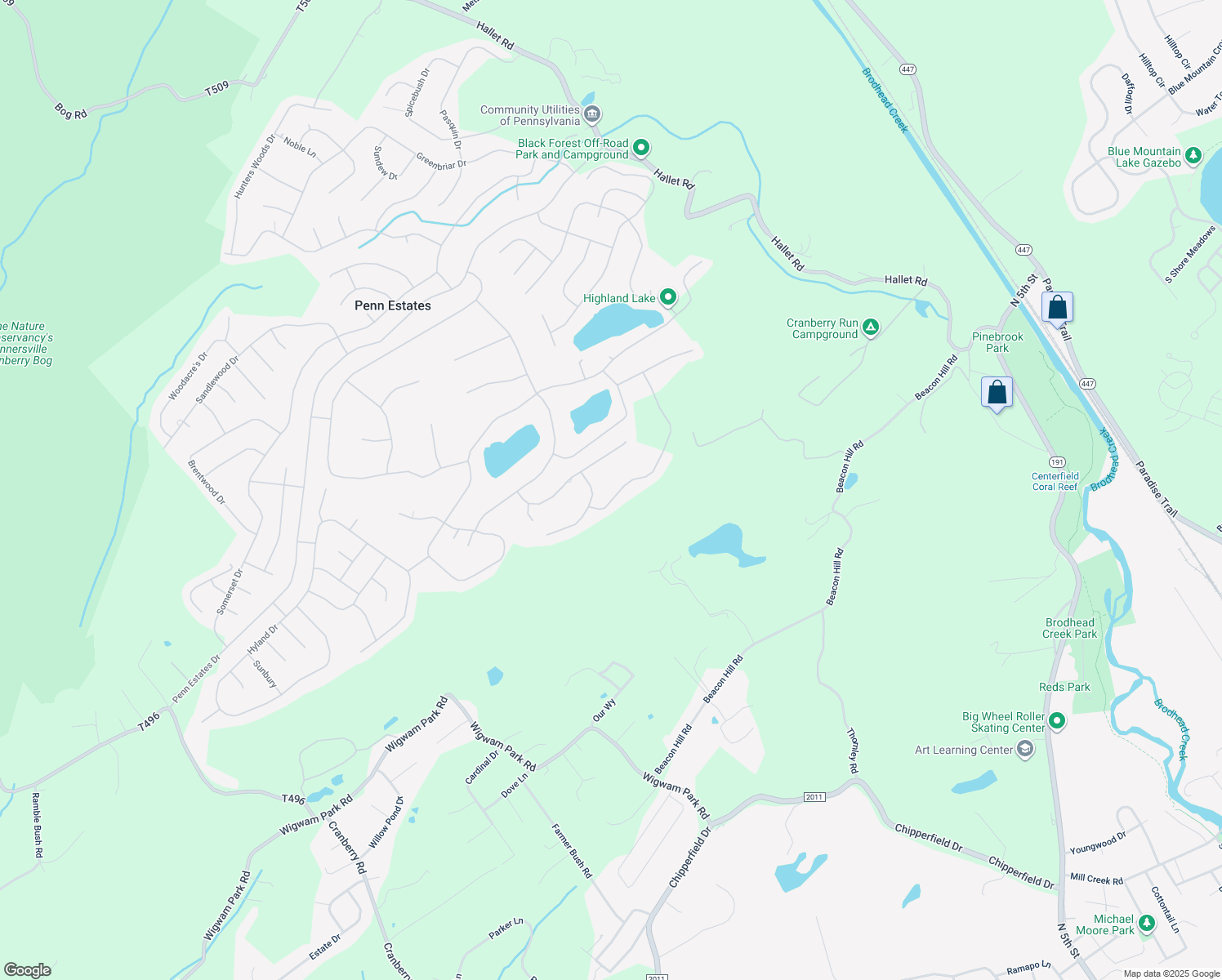 map of restaurants, bars, coffee shops, grocery stores, and more near 419 Deborah Drive in East Stroudsburg