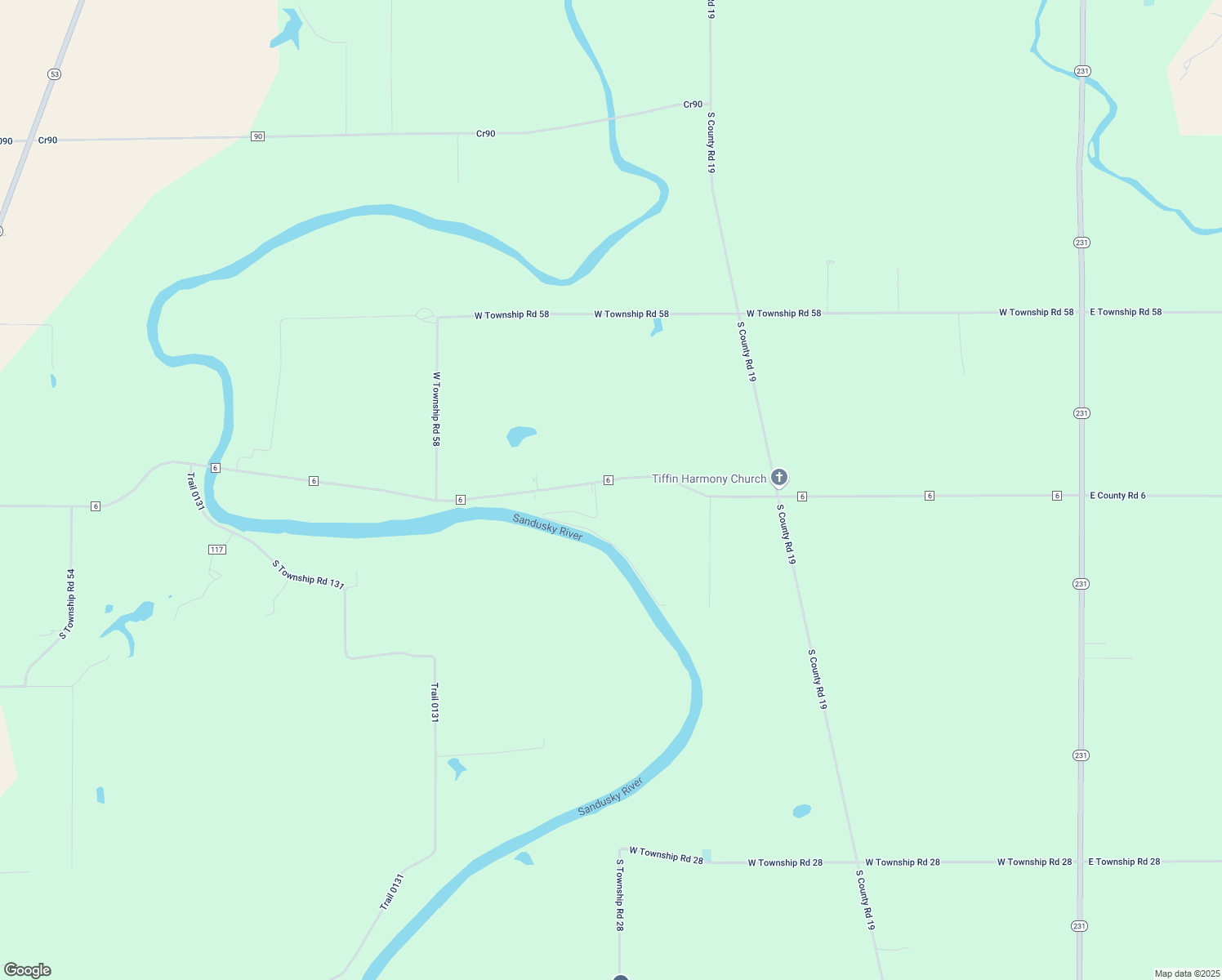 map of restaurants, bars, coffee shops, grocery stores, and more near 1260 County Road 6 in Tiffin
