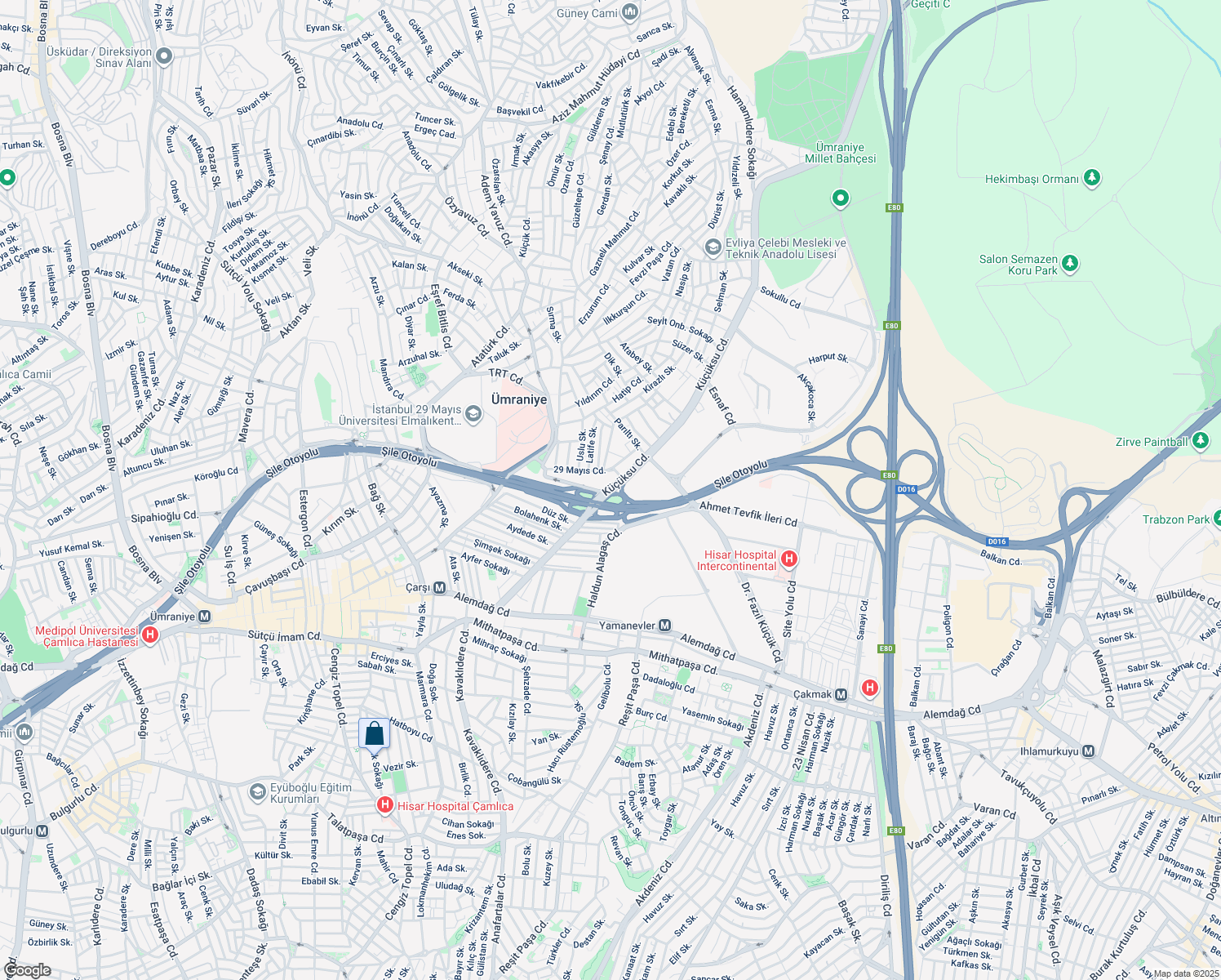map of restaurants, bars, coffee shops, grocery stores, and more near 64 Küçüksu Caddesi in Ümraniye