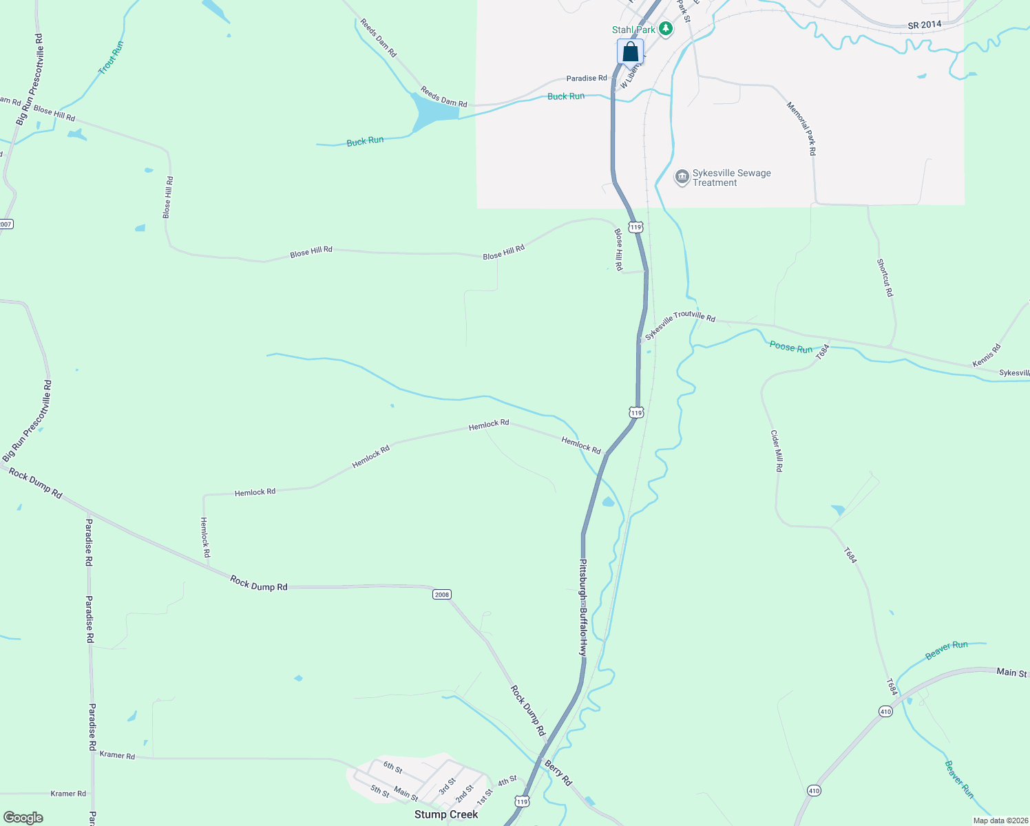 map of restaurants, bars, coffee shops, grocery stores, and more near 7949 U.S. 119 in Punxsutawney