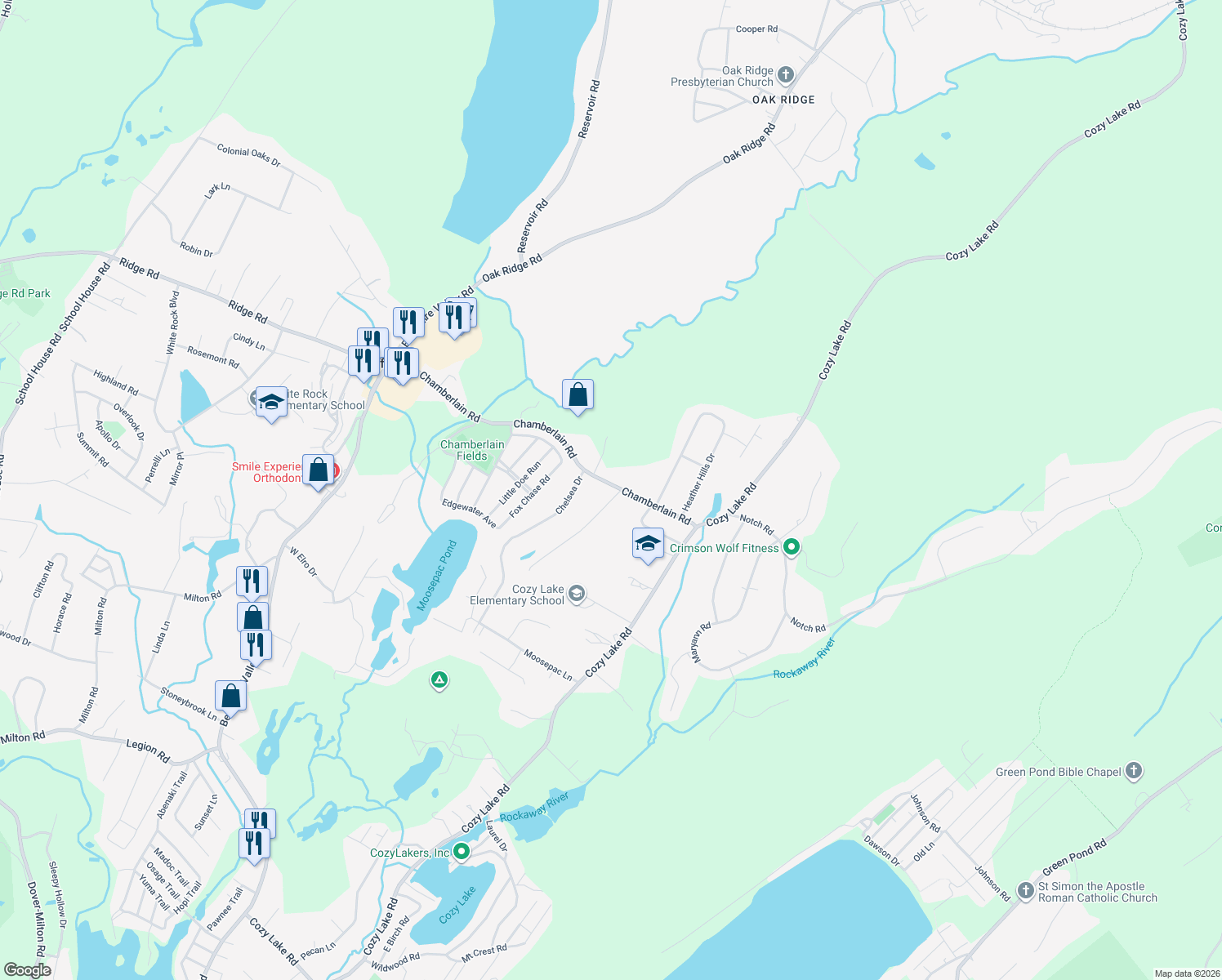 map of restaurants, bars, coffee shops, grocery stores, and more near 144 Chamberlain Rd in Jefferson