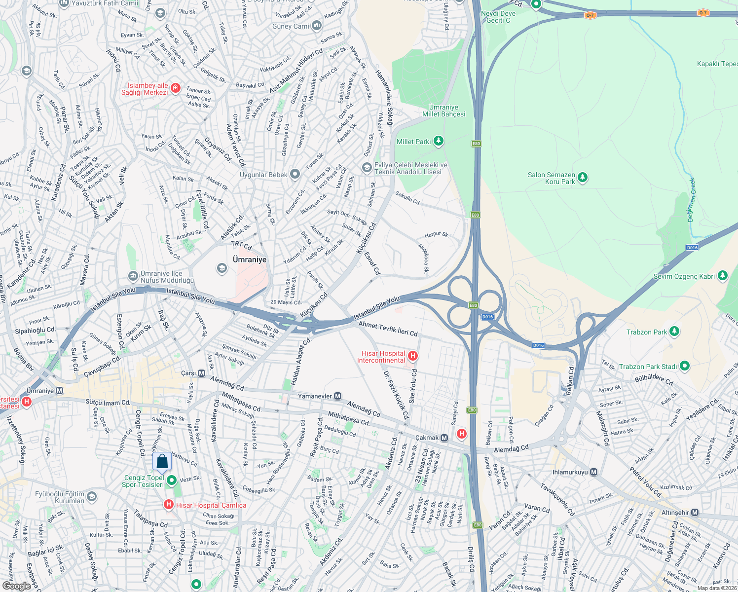 map of restaurants, bars, coffee shops, grocery stores, and more near 4/2 Doktor Adnan Büyükdeniz Caddesi in Ümraniye