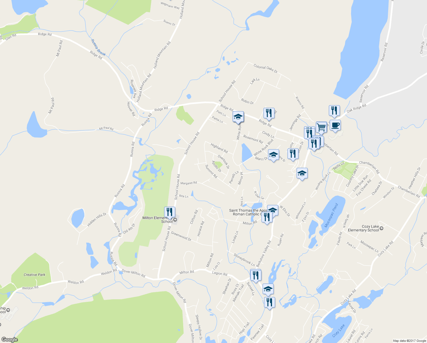 map of restaurants, bars, coffee shops, grocery stores, and more near 30 Summit Rd in Jefferson