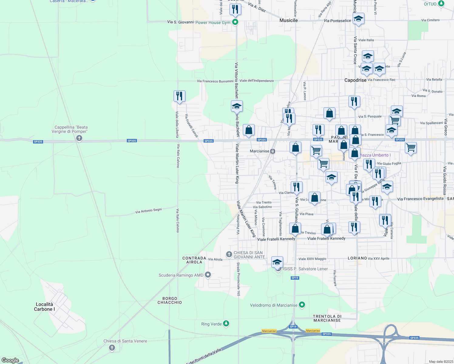 map of restaurants, bars, coffee shops, grocery stores, and more near 11 Via Pistoia in Marcianise