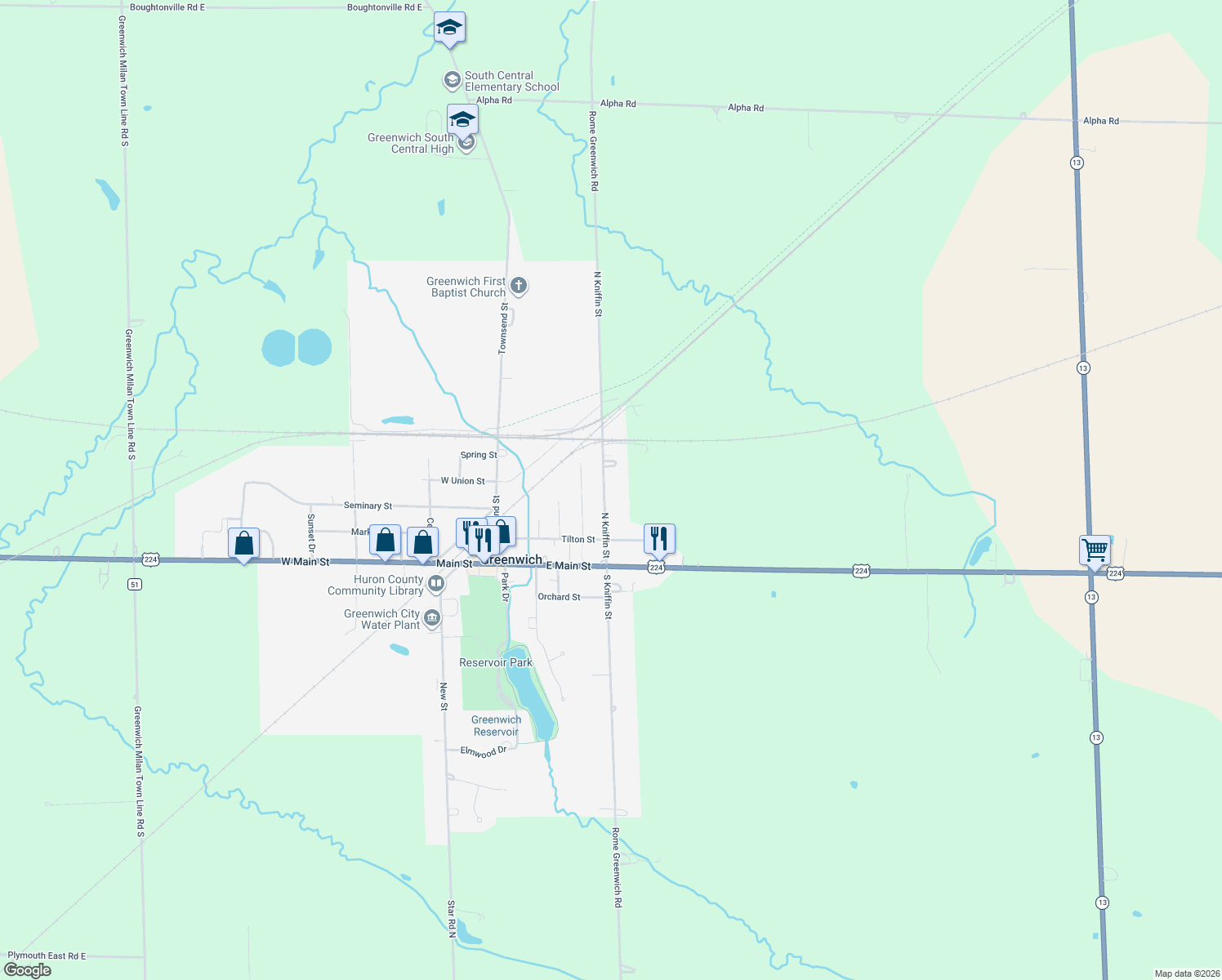 map of restaurants, bars, coffee shops, grocery stores, and more near 38 North Kniffin Street in Greenwich