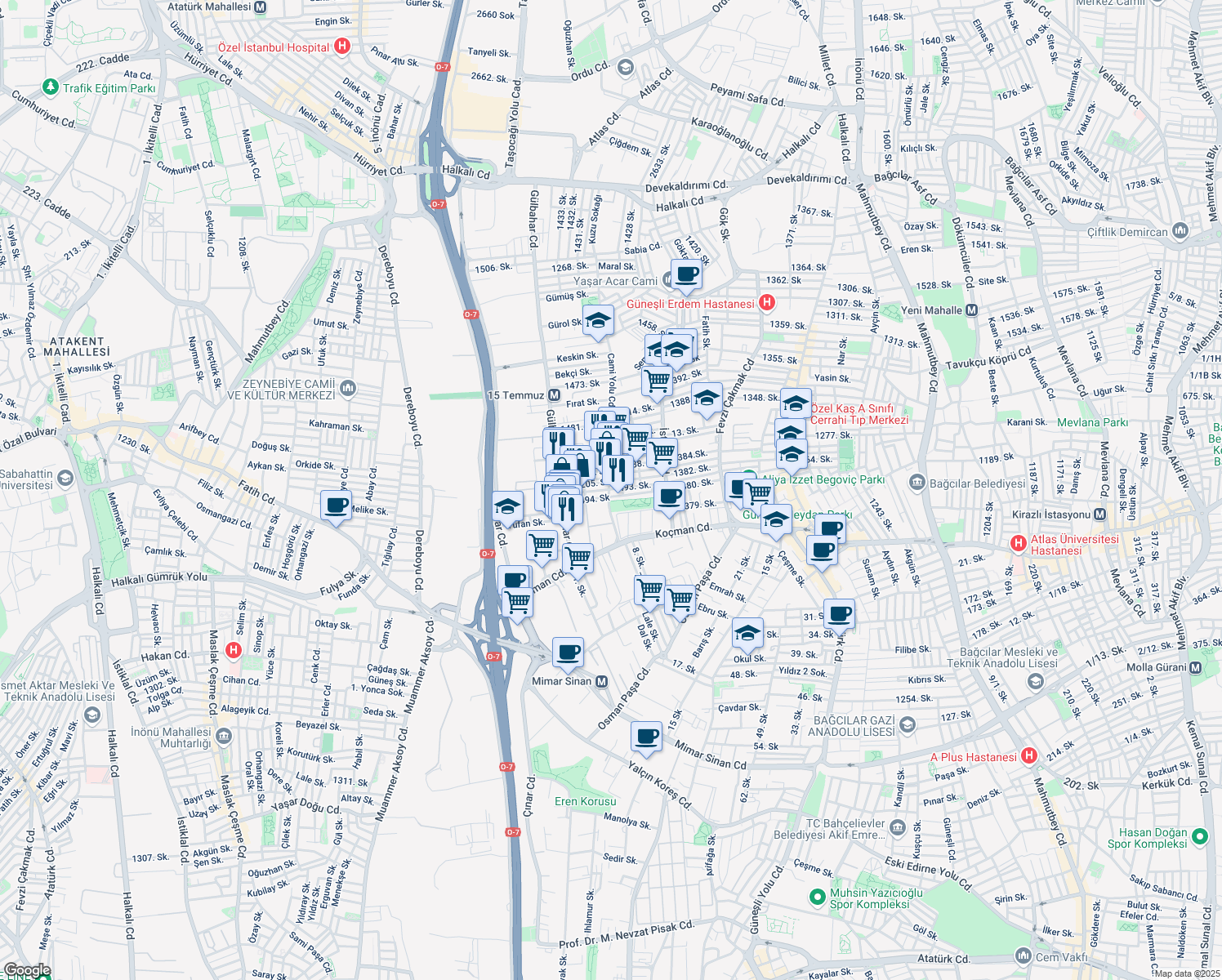map of restaurants, bars, coffee shops, grocery stores, and more near 34 2. Sokak in İstanbul